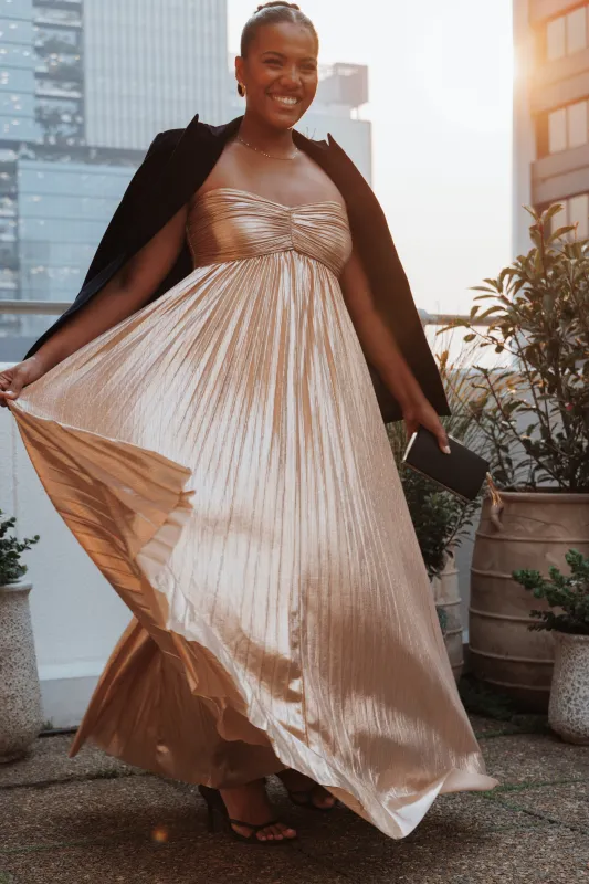 Faye Strapless Maxi Dress - Gold sold by Petal & Pup