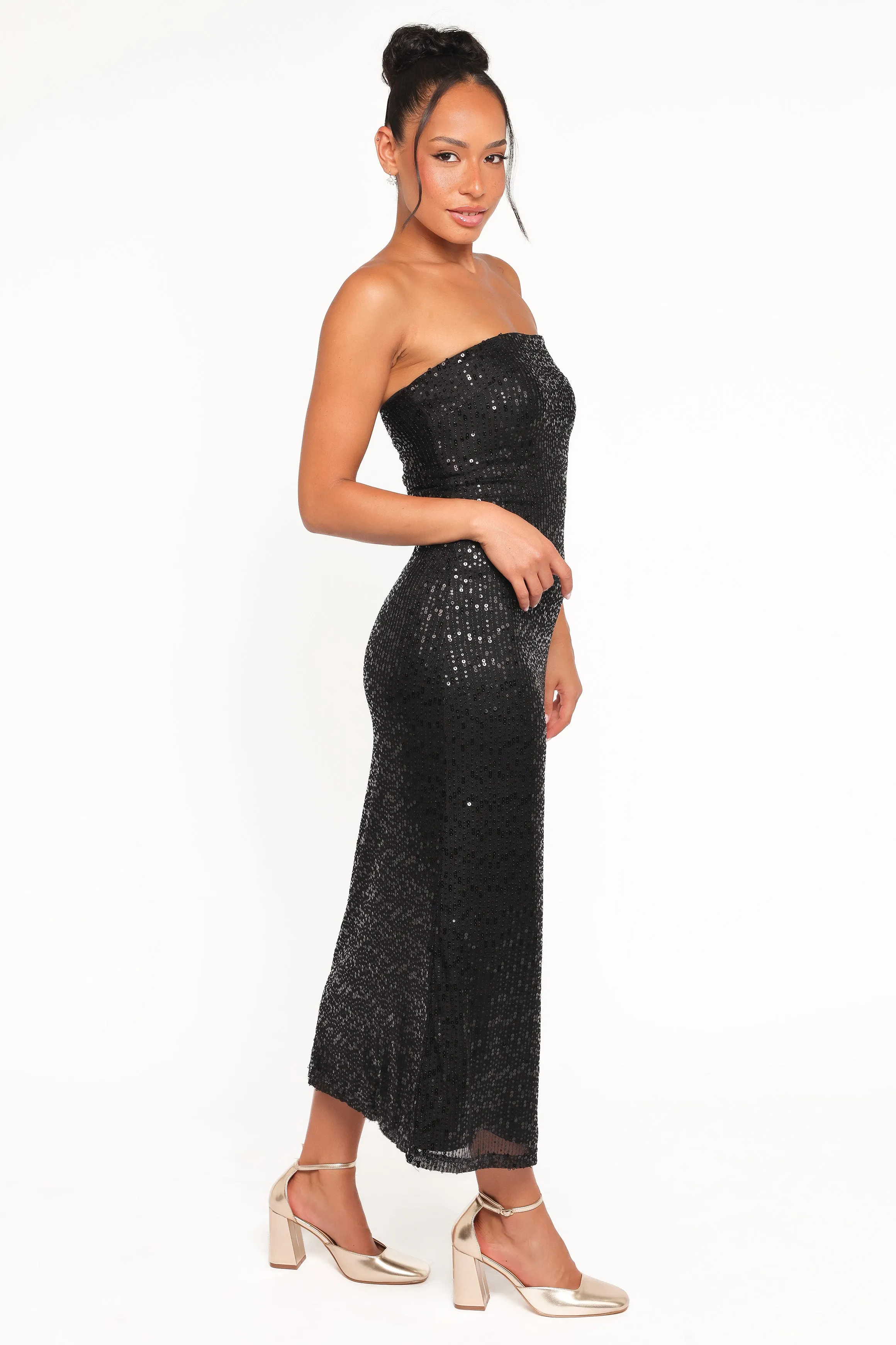 Agnes Strapless Sequin Maxi Dress - Black sold by Petal & Pup product image thumbnail 4