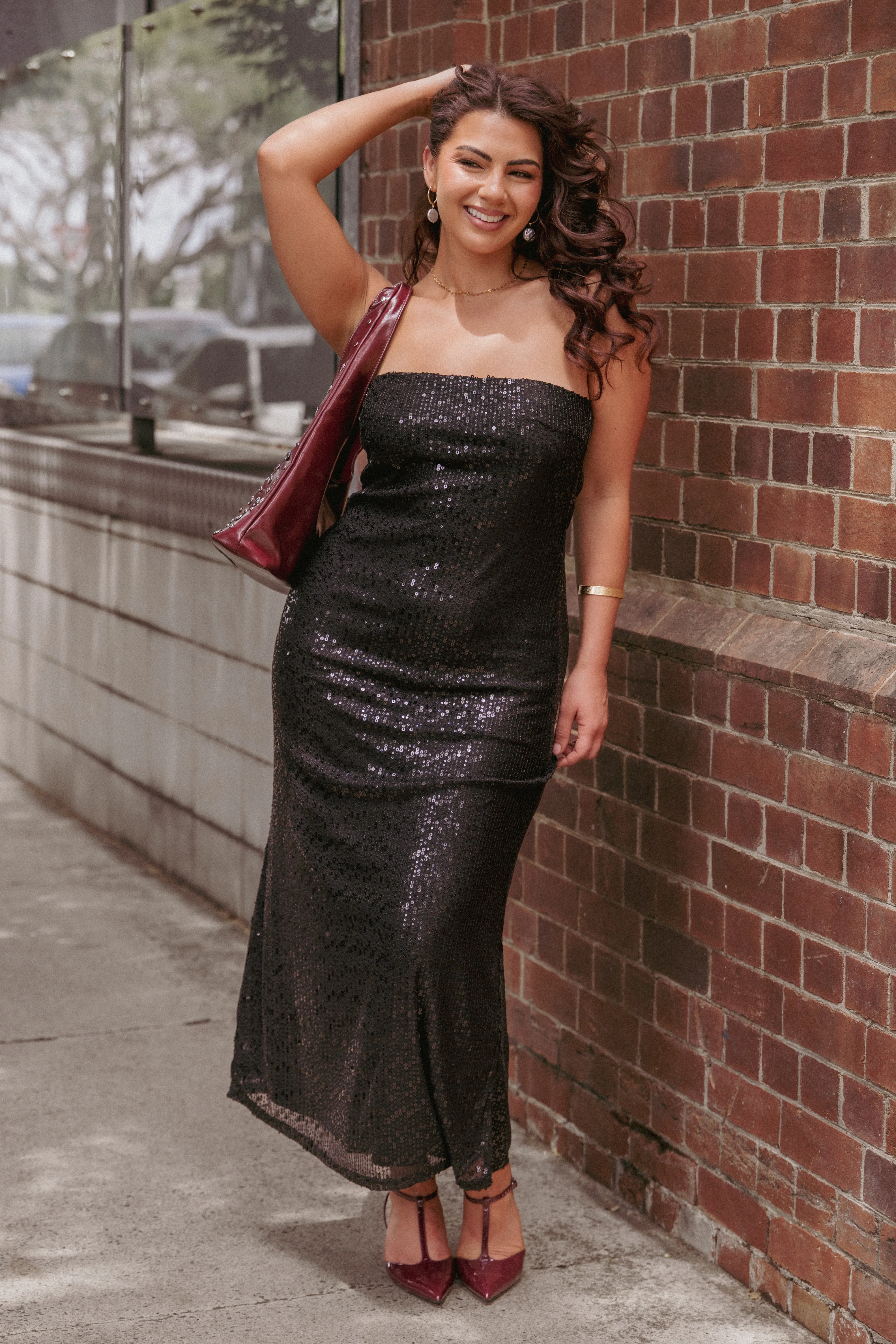 Agnes Strapless Sequin Maxi Dress - Black sold by Petal & Pup