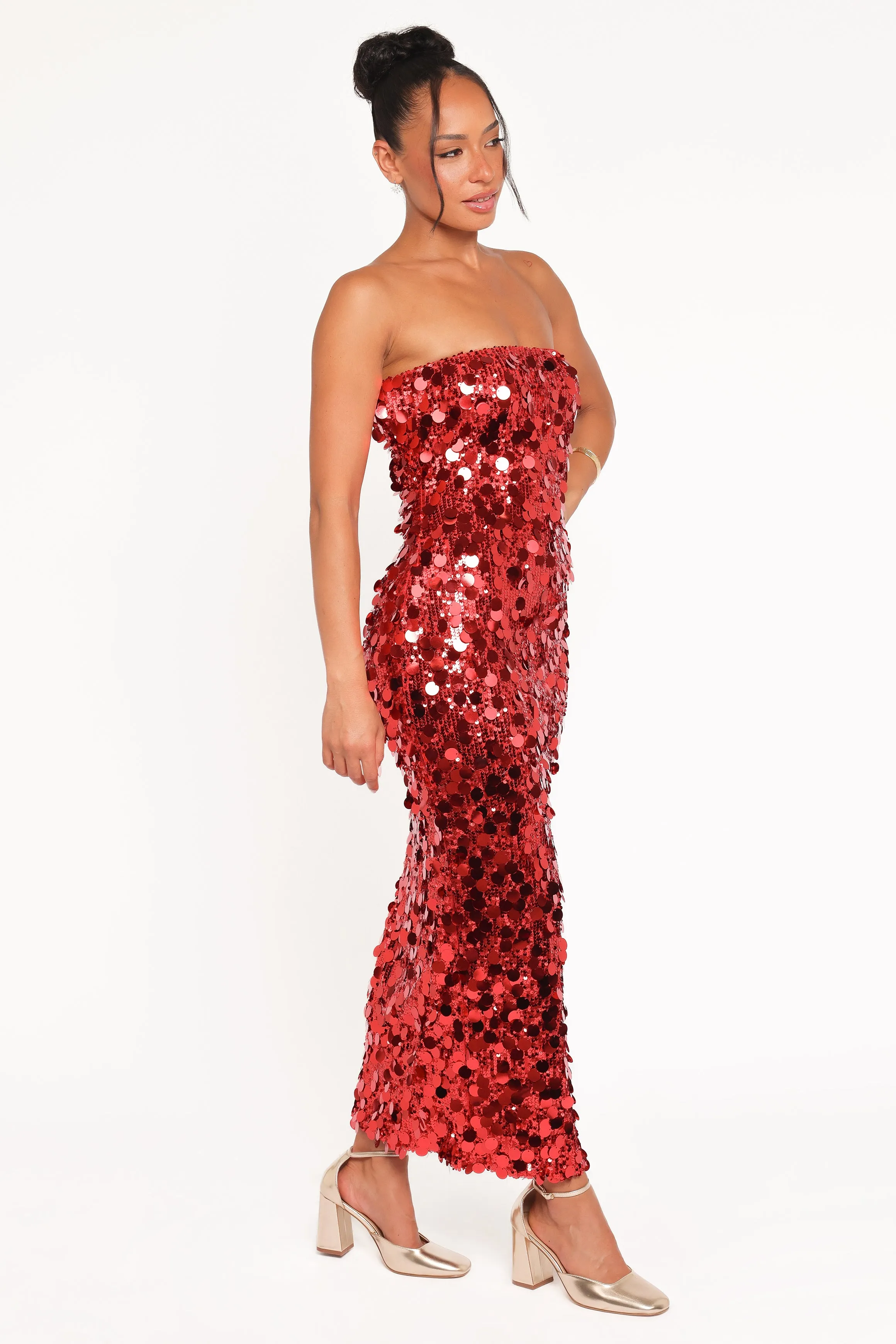 Karlie Strapless Sequin Maxi Dress - Red sold by Petal & Pup product image thumbnail 4