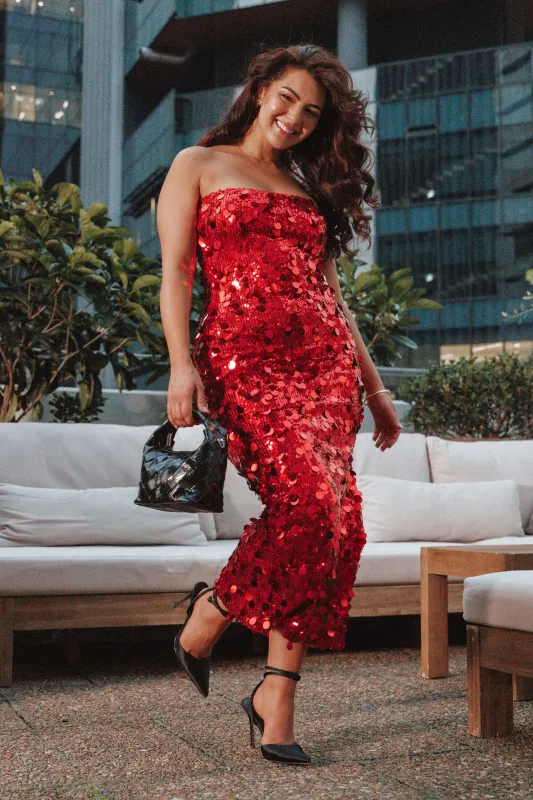 Karlie Strapless Sequin Maxi Dress - Red sold by Petal & Pup