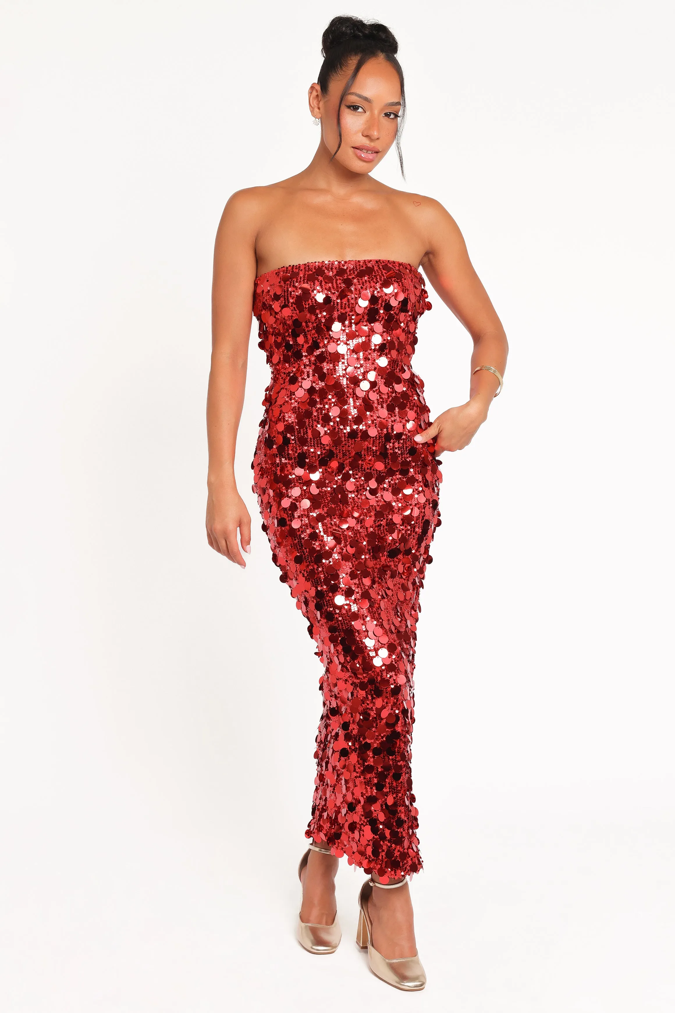 Karlie Strapless Sequin Maxi Dress - Red sold by Petal & Pup product image thumbnail 2