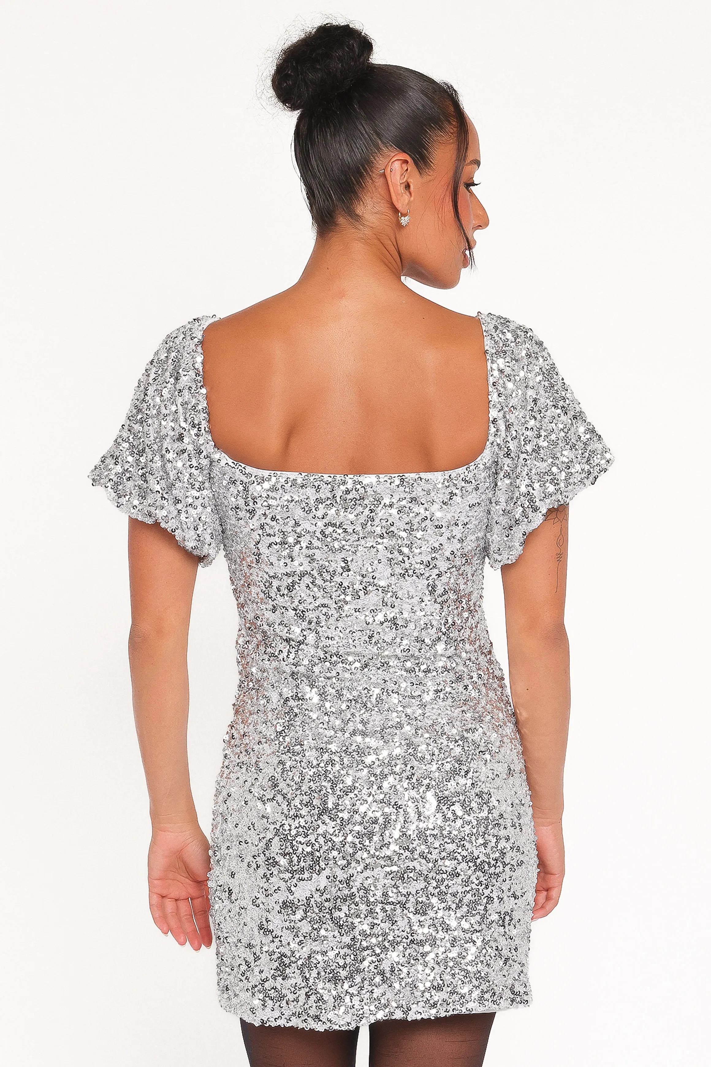 Tory Off Shoulder Sequin Mini Dress - Silver sold by Petal & Pup product image thumbnail 5
