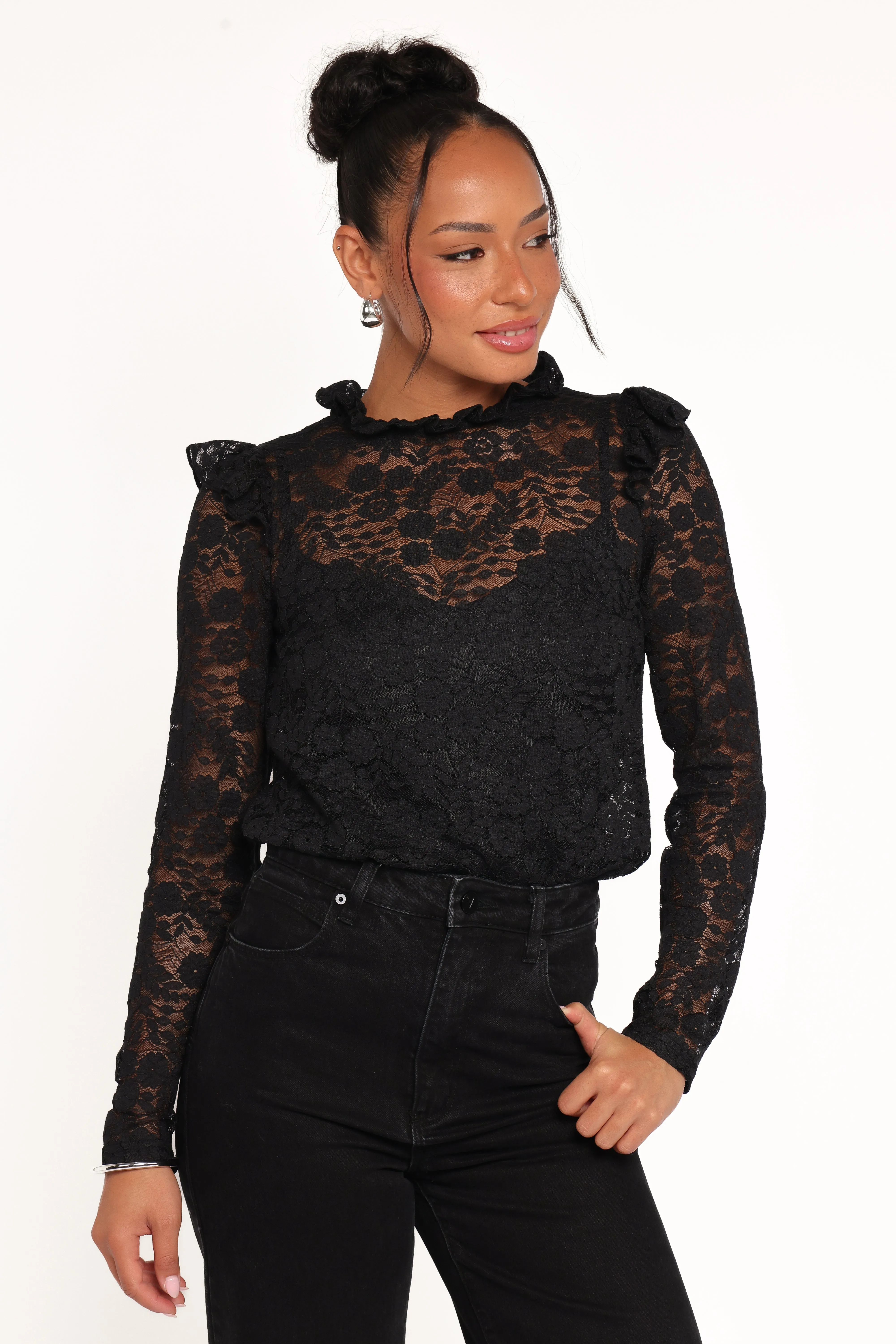 Lettie Lace Ruffle Top - Black sold by Petal & Pup