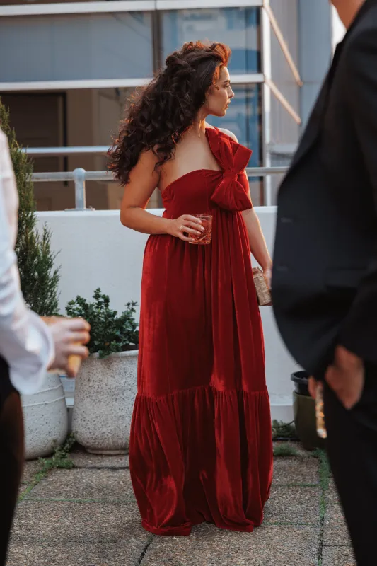 Betina Bow Front Maxi Dress - Red Velvet sold by Petal & Pup