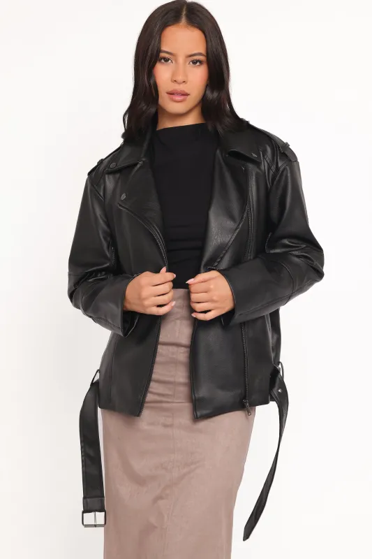 Parsons Oversized Faux Leather Moto Jacket - Black sold by Petal & Pup