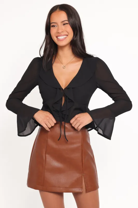 Elora Chiffon Ruffle Front Top - Black sold by Petal & Pup