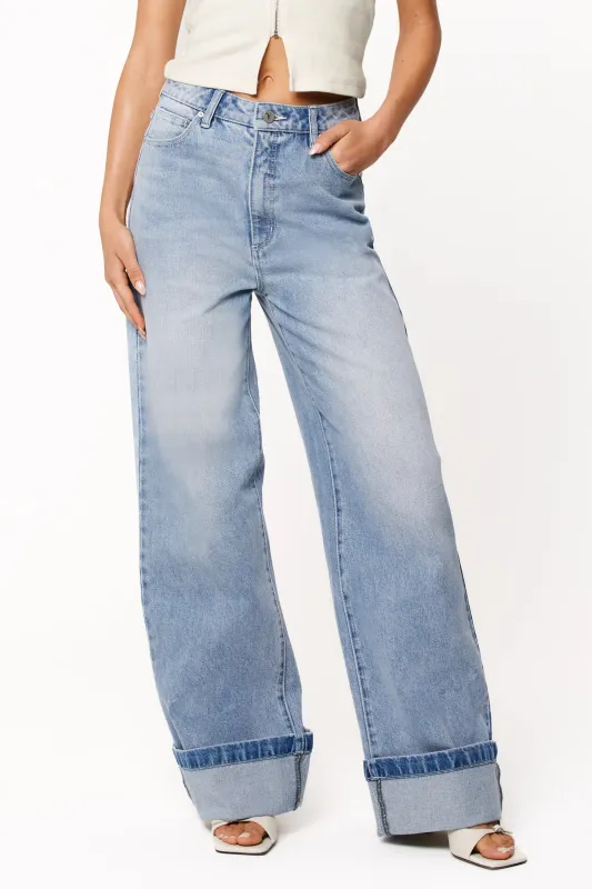 Abrand 94 High Wide Jeans - Jordan Worn Turn Up sold by Petal & Pup