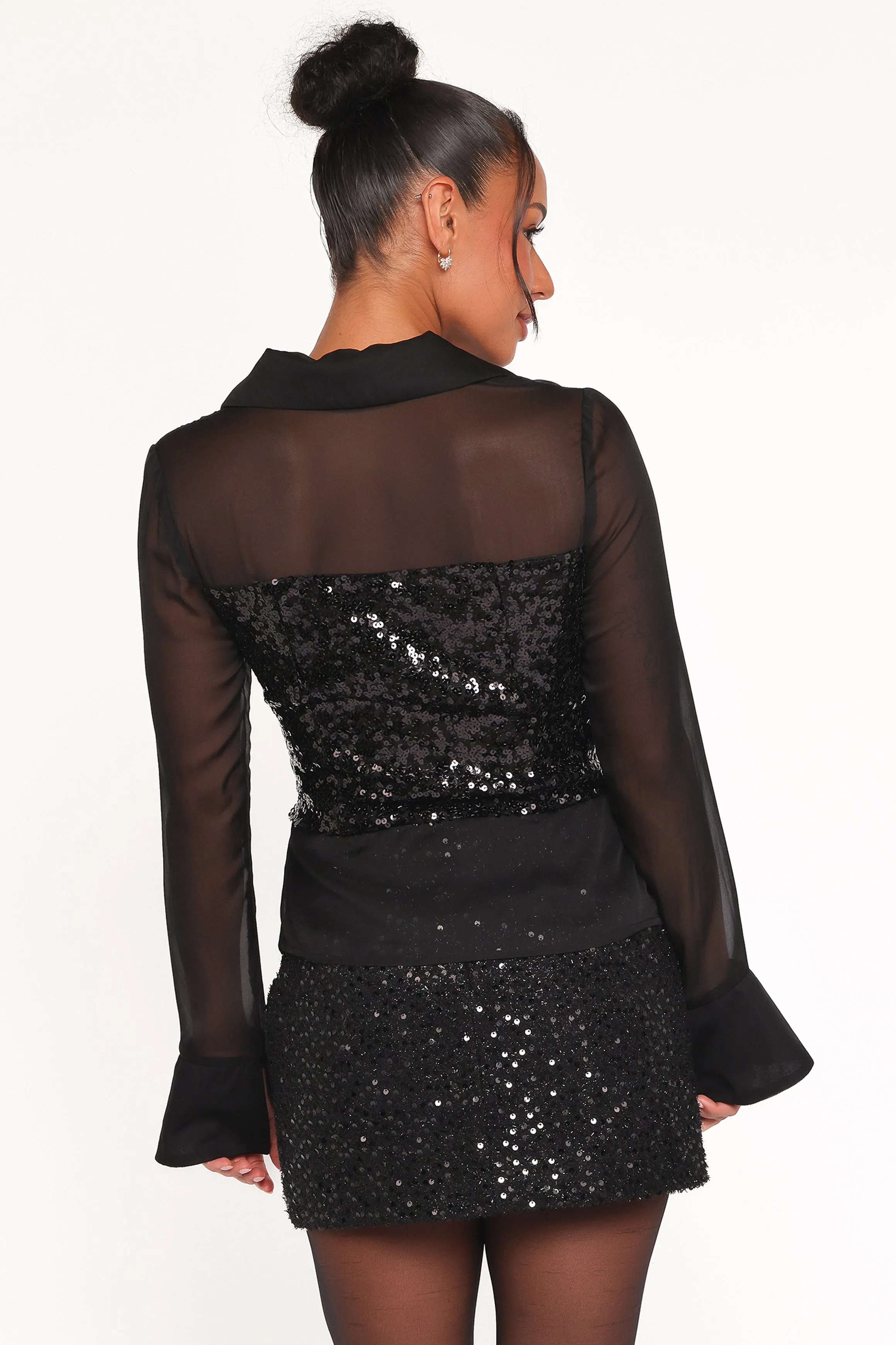 Eliana Sheer Sequin Blouse - Black sold by Petal & Pup product image thumbnail 5