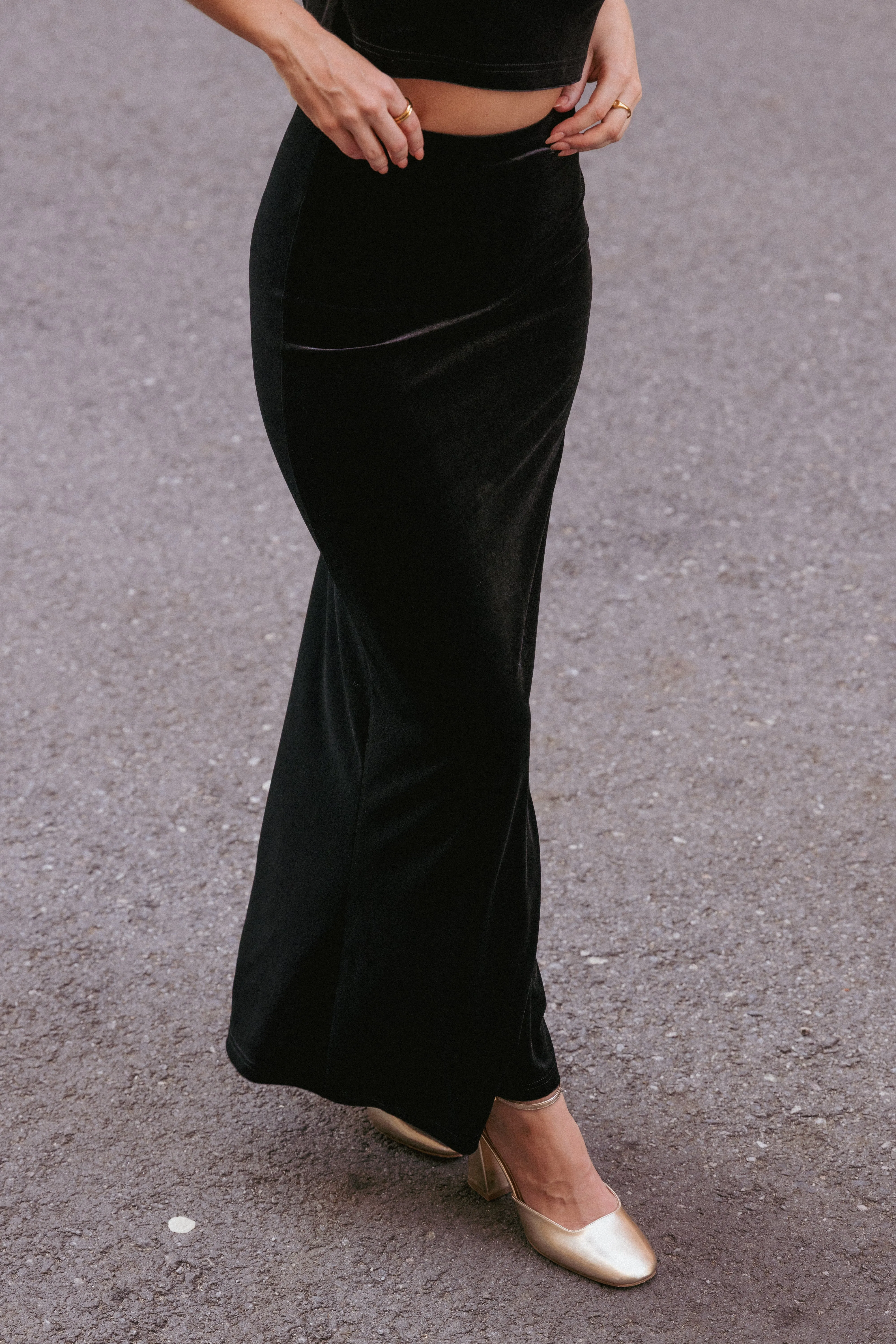 Velman Velvet Maxi Skirt - Black sold by Petal & Pup