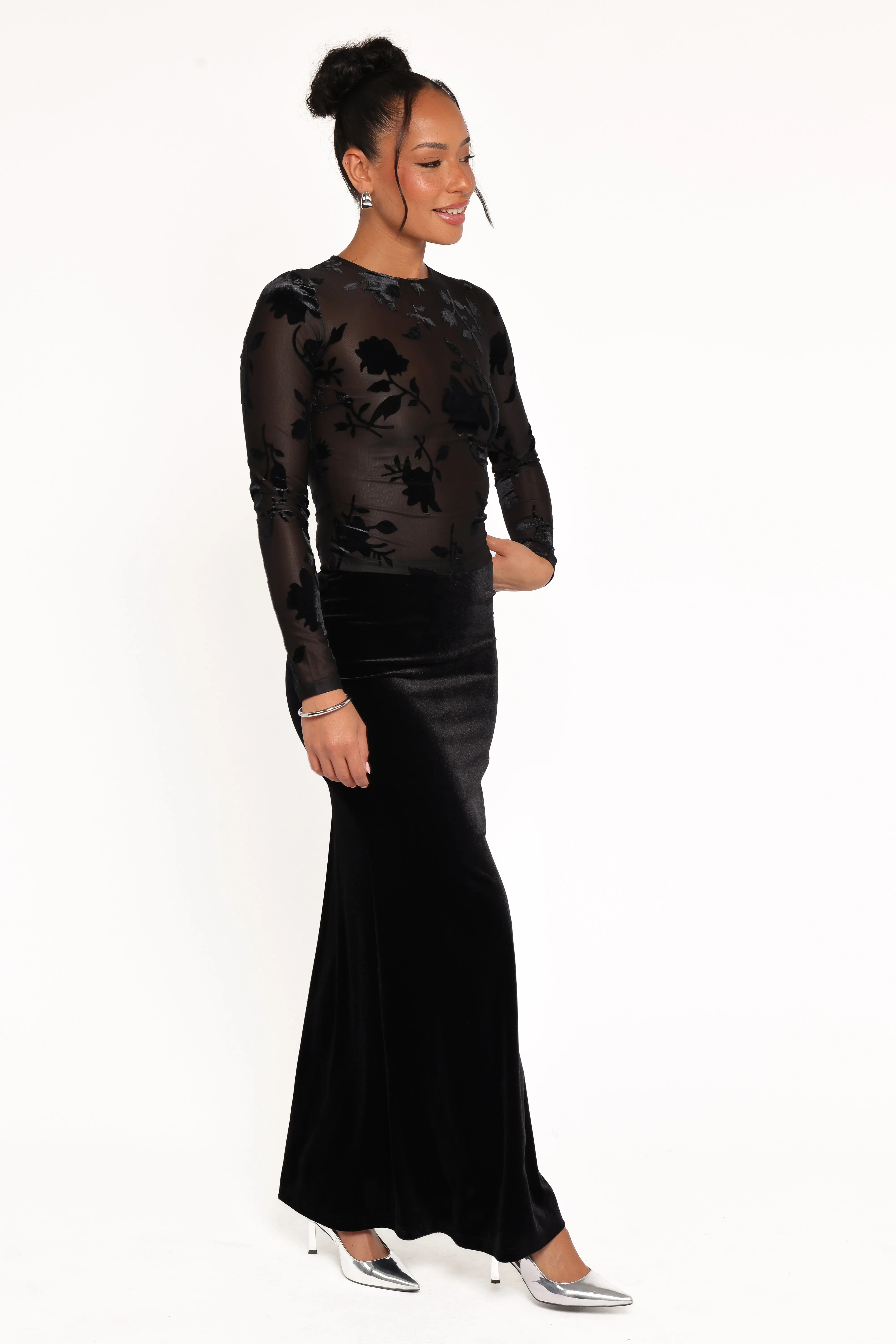 Velman Velvet Maxi Skirt - Black sold by Petal & Pup product image thumbnail 4