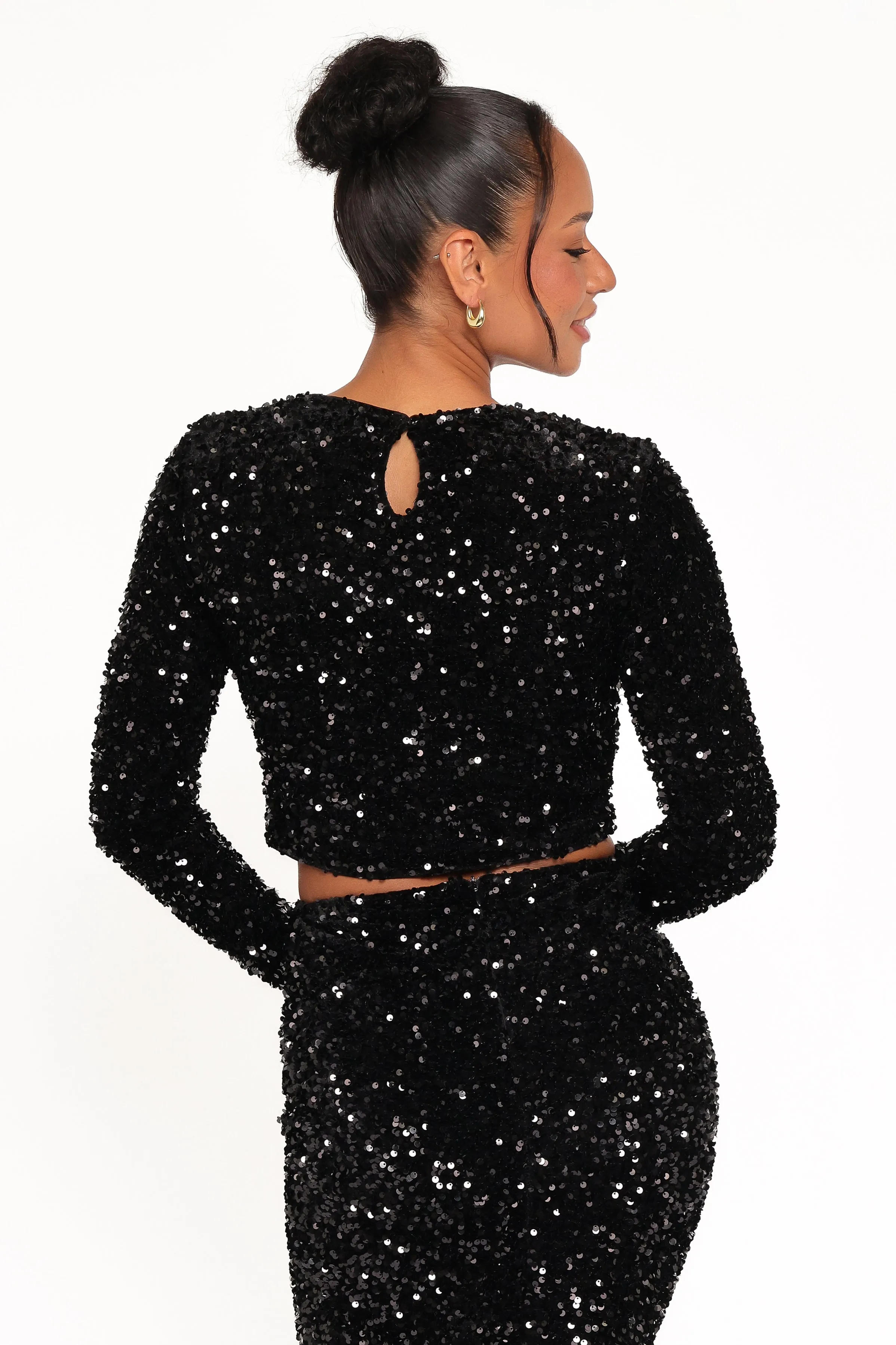 Quinne Cropped Sequin Top - Black sold by Petal & Pup product image thumbnail 5