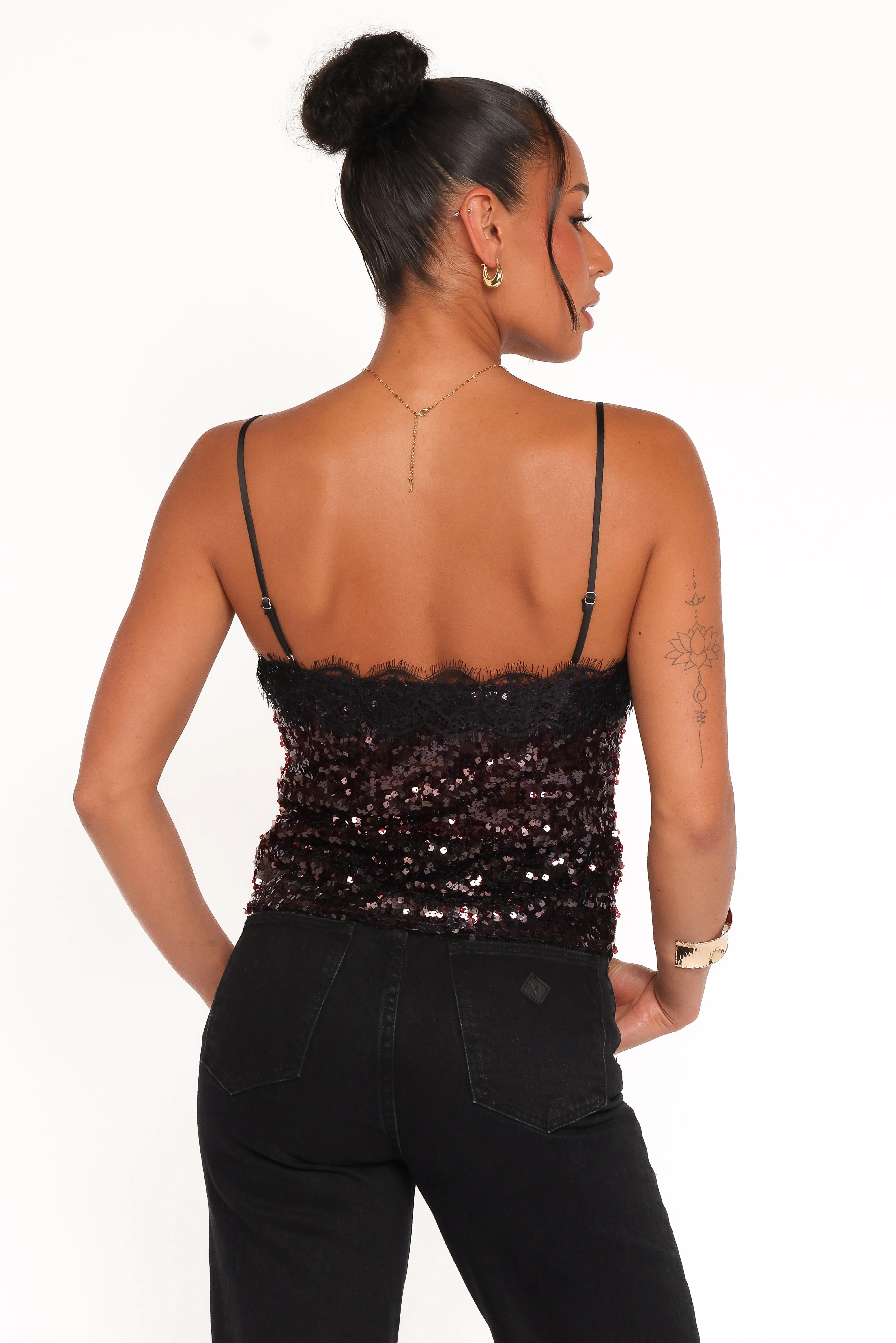 Pixie Lace And Sequins Cami - Burgundy sold by Petal & Pup product image thumbnail 4