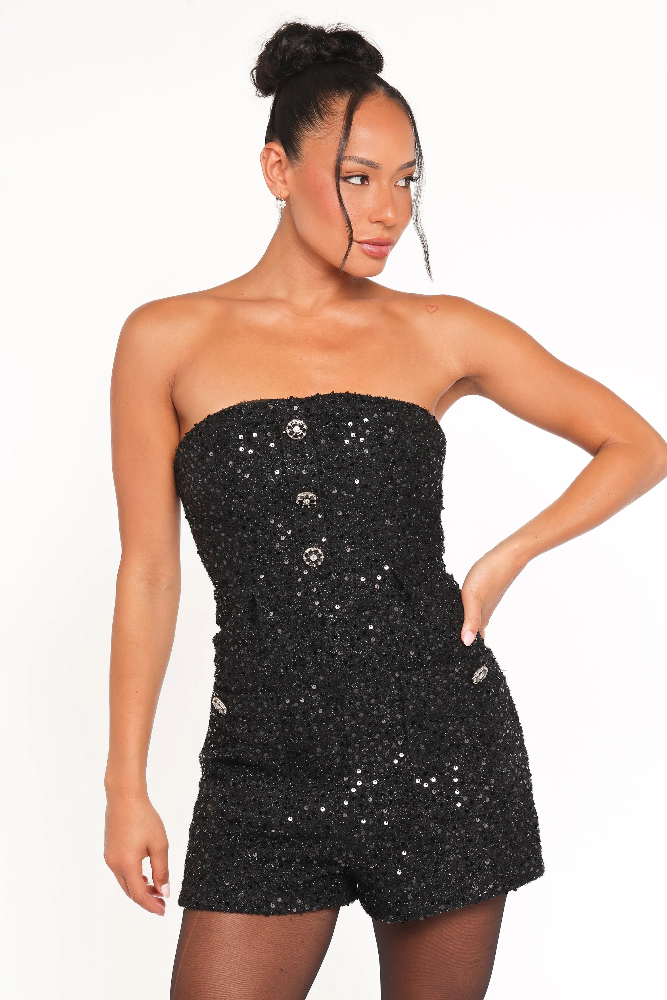 Madeline Strapless Tweed Romper - Black sold by Petal & Pup product image thumbnail 2