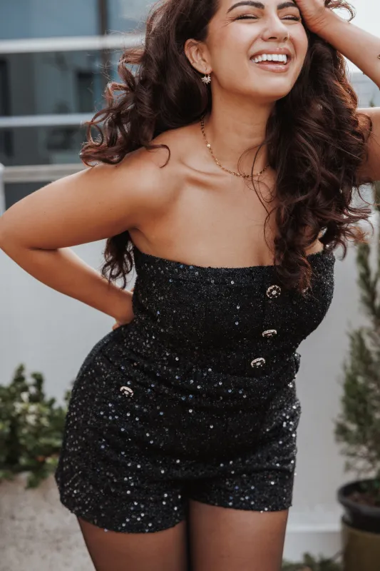 Madeline Strapless Tweed Romper - Black sold by Petal & Pup