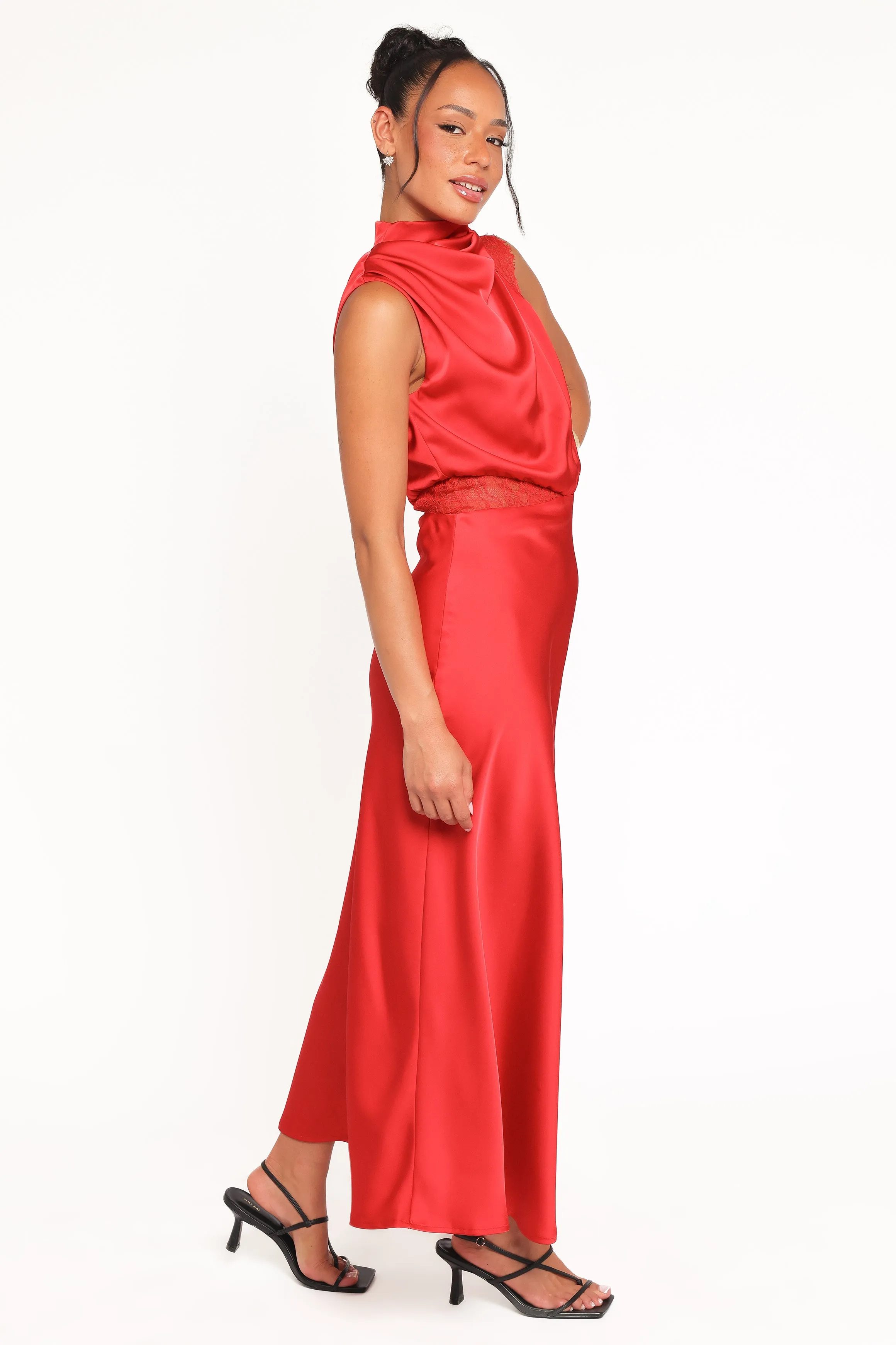 Anabelle Halter Neck Lace Maxi Dress - Red sold by Petal & Pup product image thumbnail 4