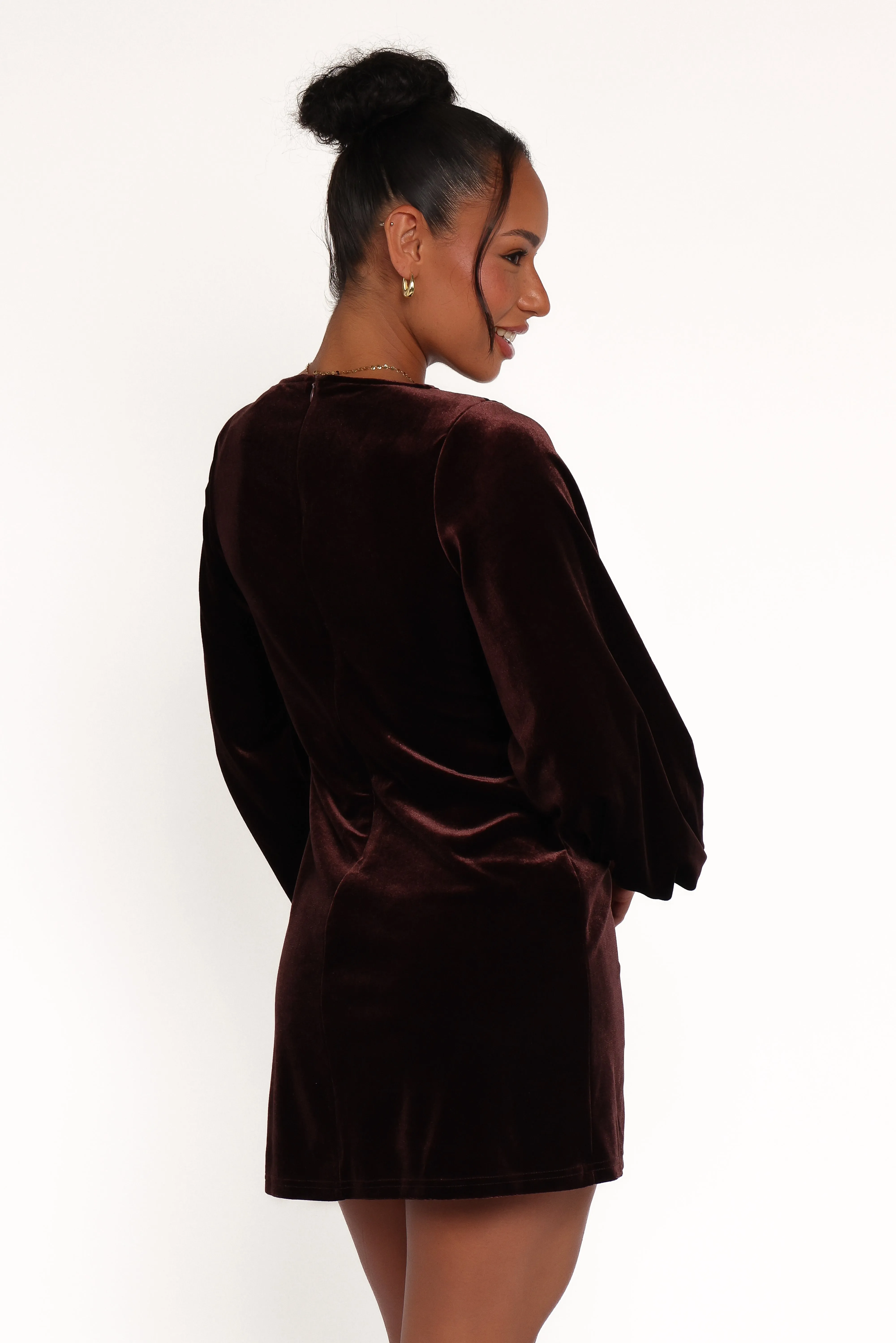 Twylar Long Sleeve Velvet Mini Dress - Brown sold by Petal & Pup product image thumbnail 5