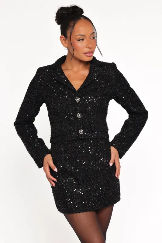 Valentina Cropped Blazer - Black Sequin sold by Petal & Pup