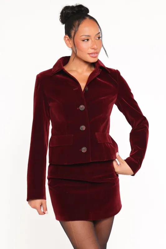 Lainey Velvet Cropped Jacket - Burgundy sold by Petal & Pup