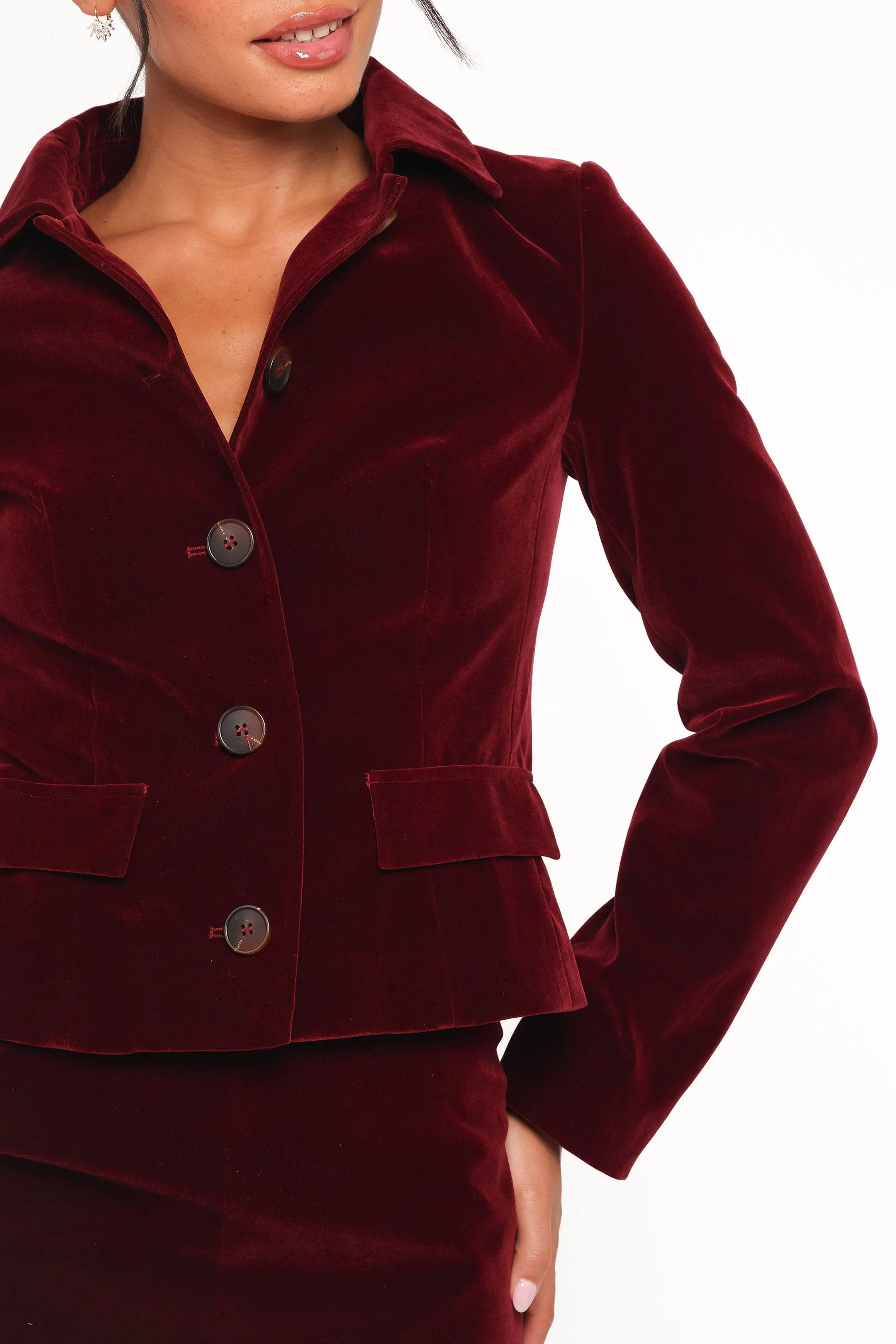 Lainey Velvet Cropped Jacket - Burgundy sold by Petal & Pup product image thumbnail 2