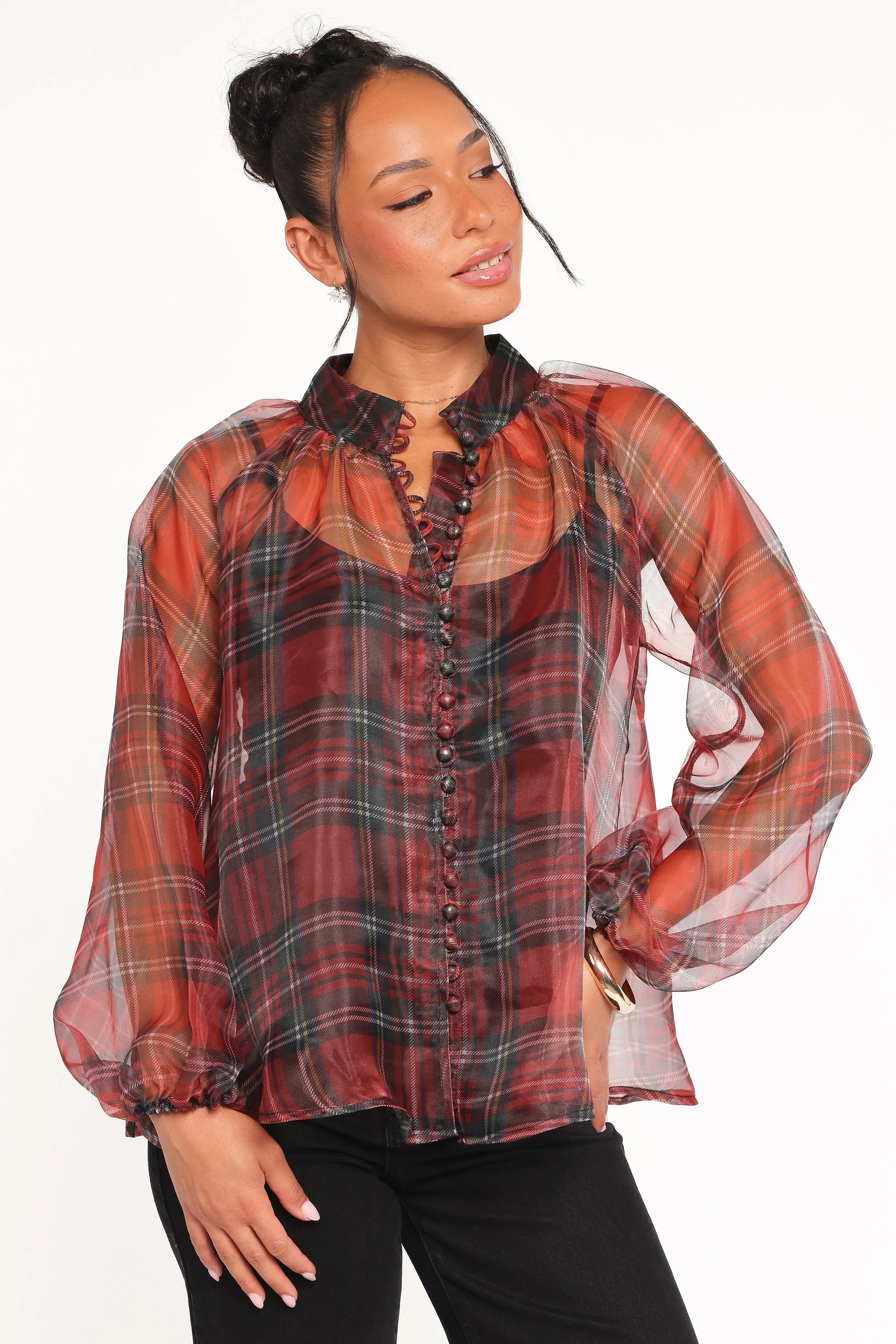 Marni Organza Top - Red Plaid sold by Petal & Pup product image thumbnail 2
