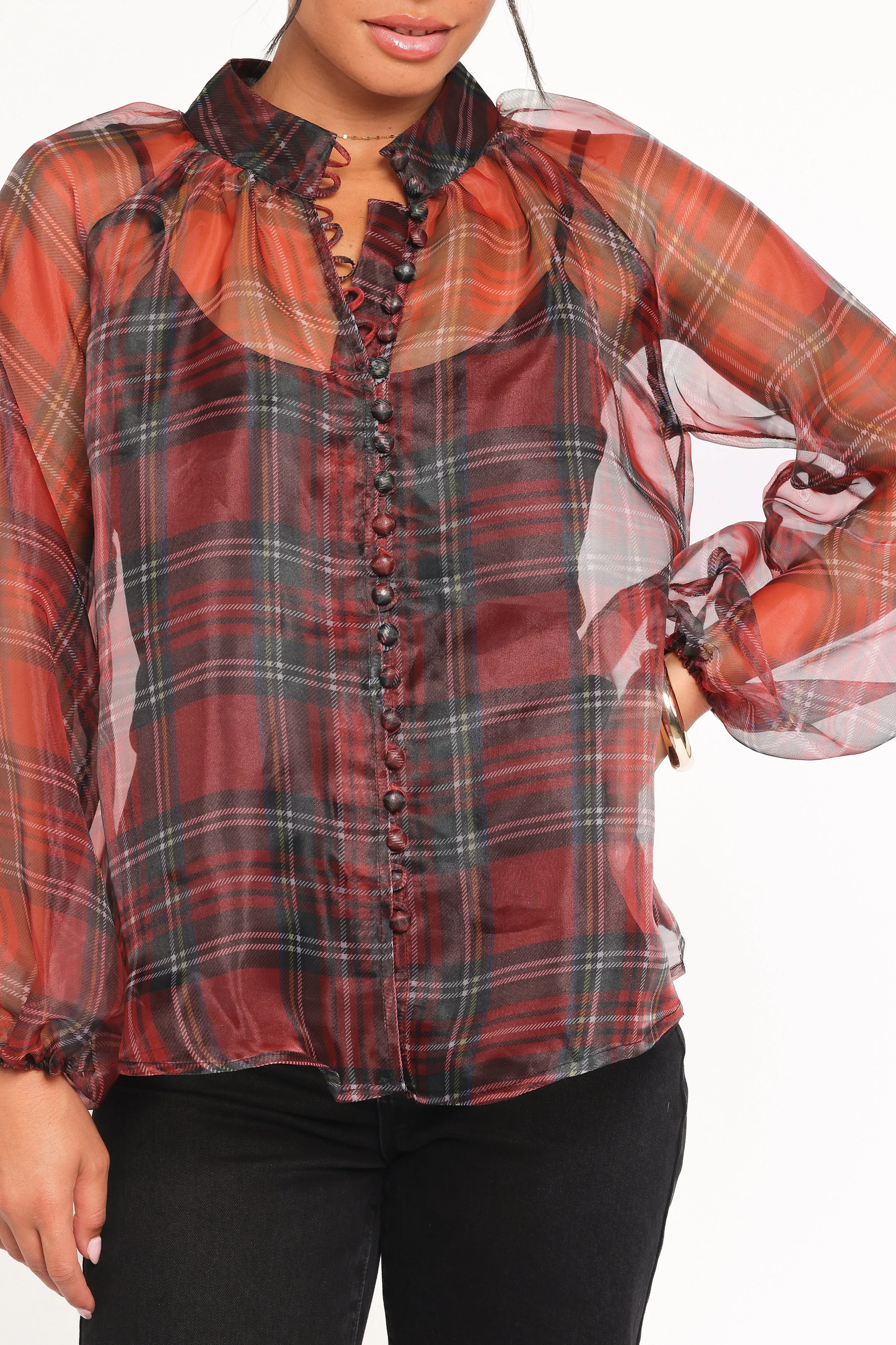 Marni Organza Top - Red Plaid sold by Petal & Pup product image thumbnail 3