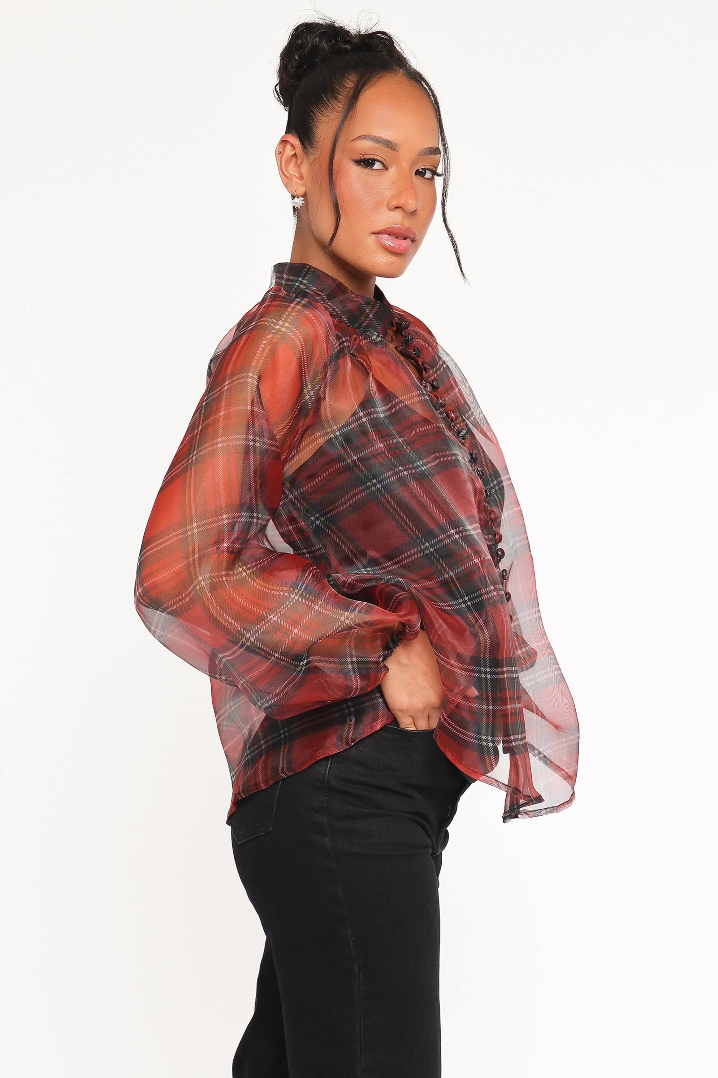 Marni Organza Top - Red Plaid sold by Petal & Pup product image thumbnail 4