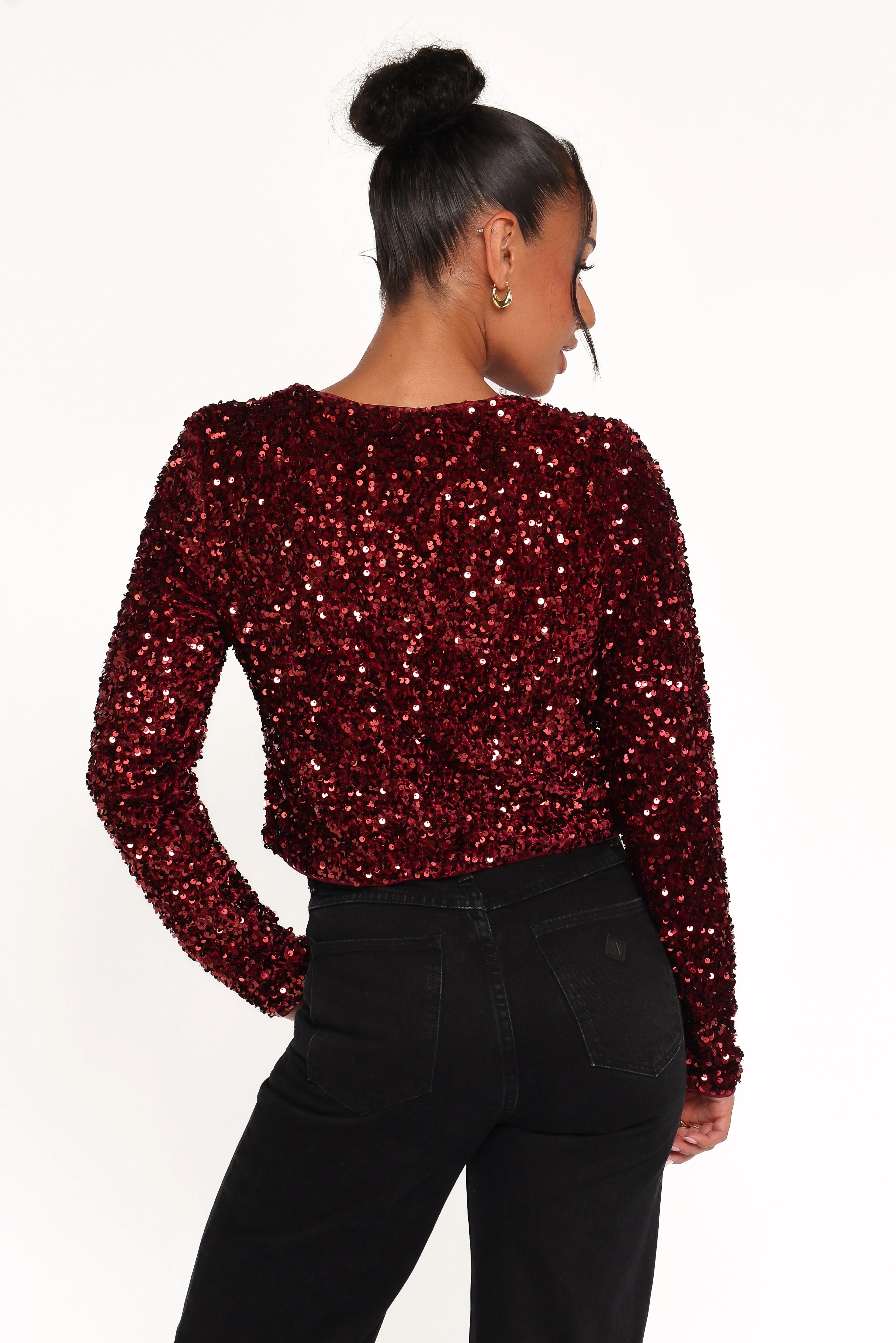 Scarlette Cropped Jacket - Burgundy Sequin sold by Petal & Pup product image thumbnail 5