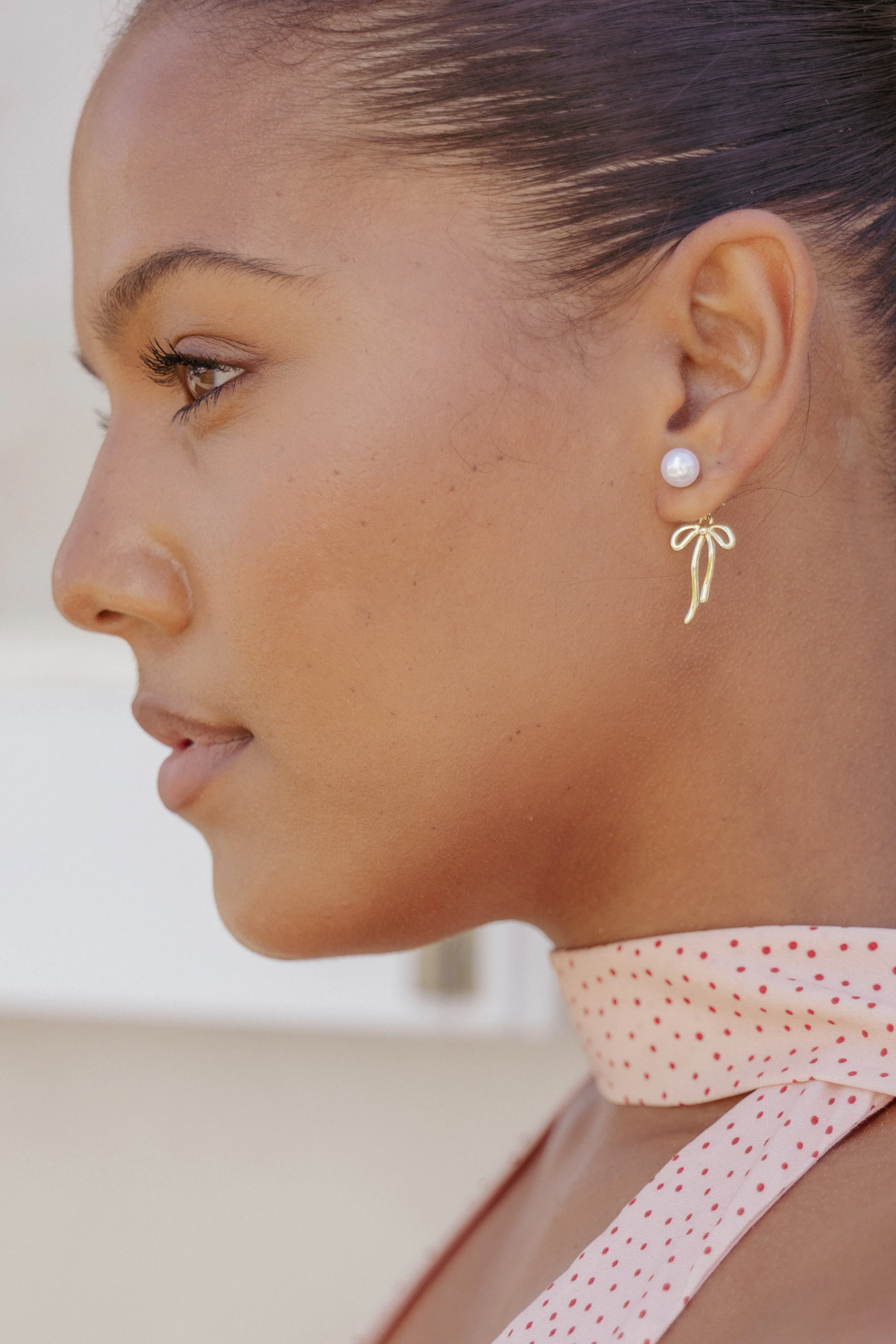 Stella Bow Earrings - Gold/Pearl sold by Petal & Pup