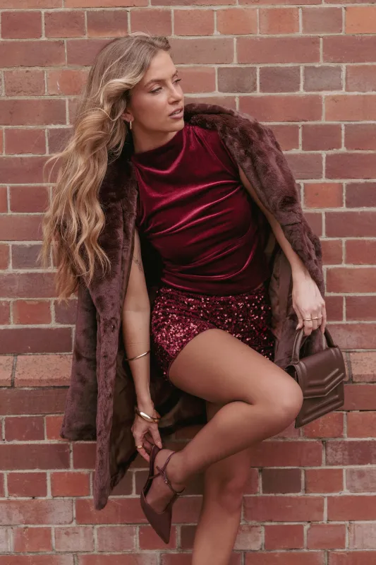 Nissa Velvet Top - Burgundy sold by Petal & Pup