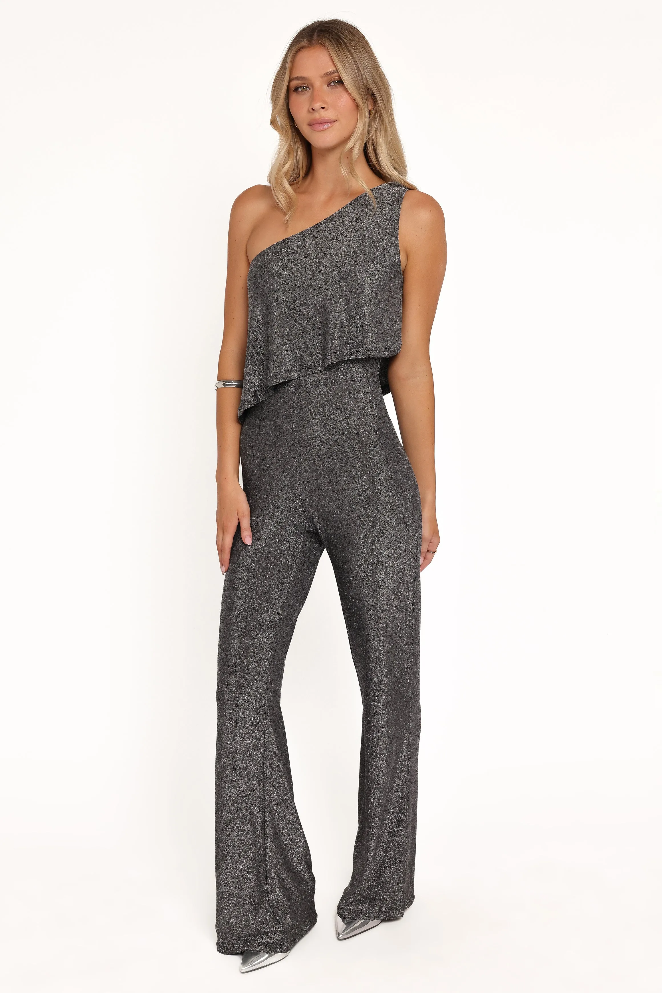 Anna One Shoulder Lurex Jumpsuit - Black Silver sold by Petal & Pup product image thumbnail 5