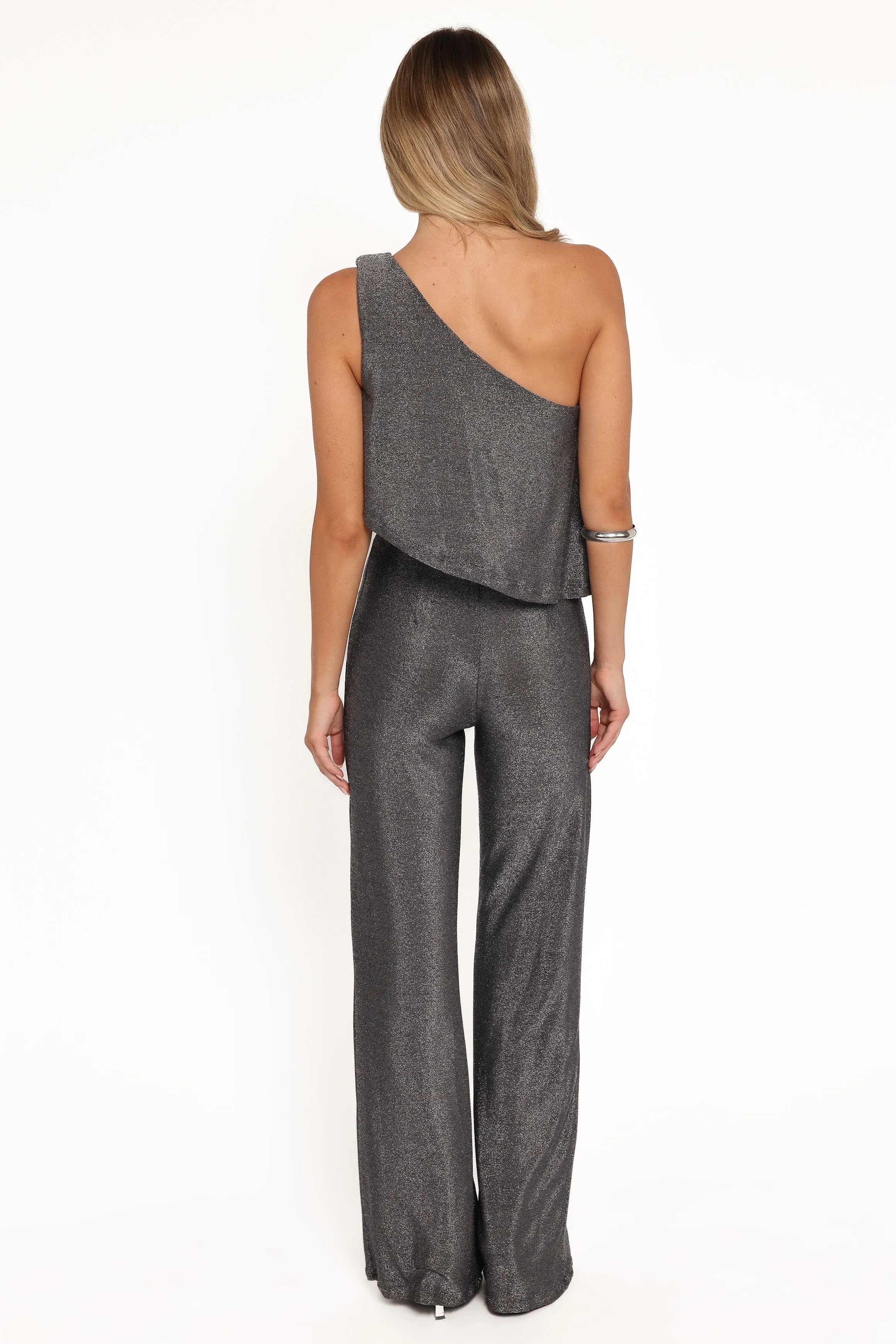 Anna One Shoulder Lurex Jumpsuit - Black Silver sold by Petal & Pup product image thumbnail 4