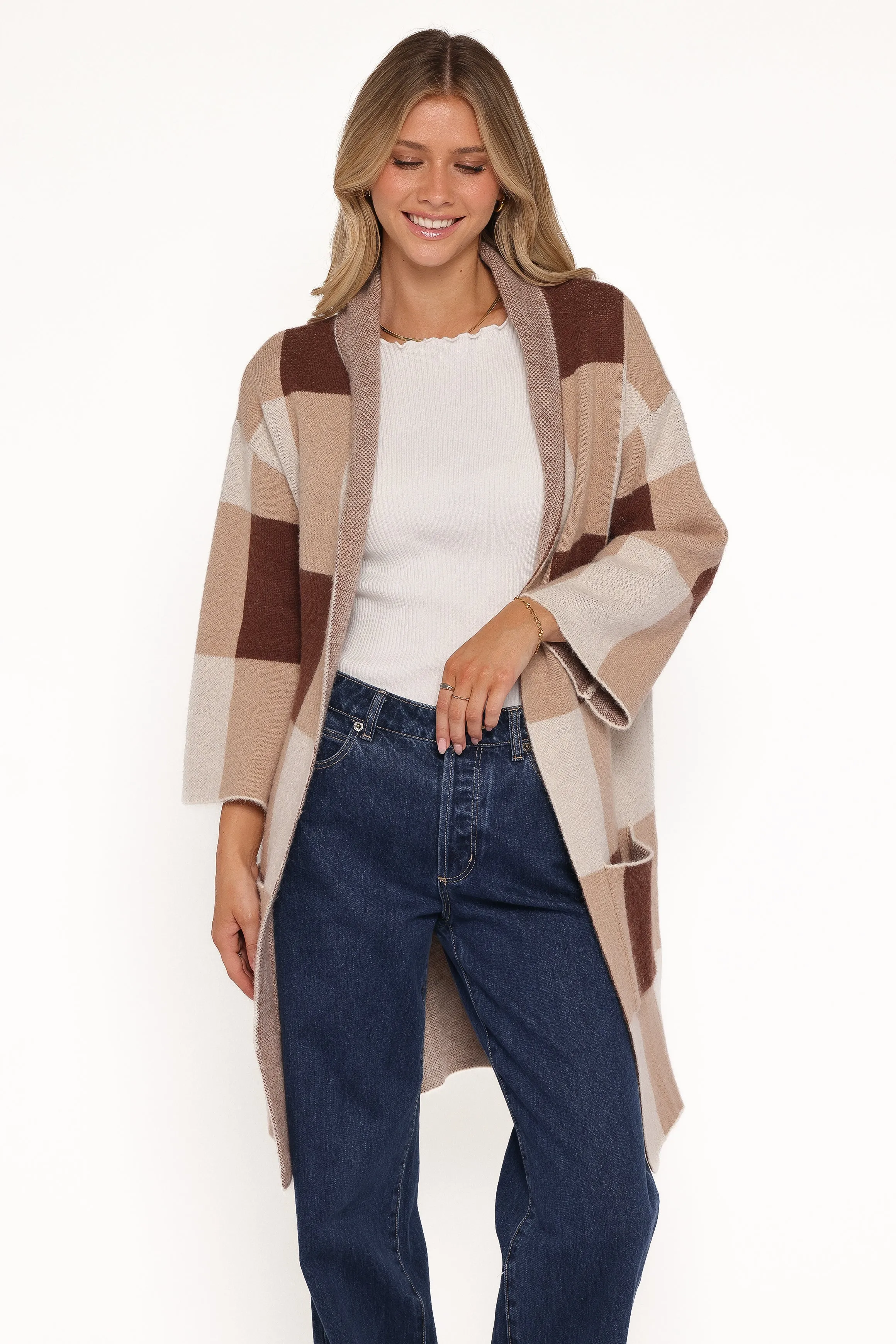 Ecoya Long Cardigan - Brown Plaid sold by Petal & Pup product image thumbnail 2