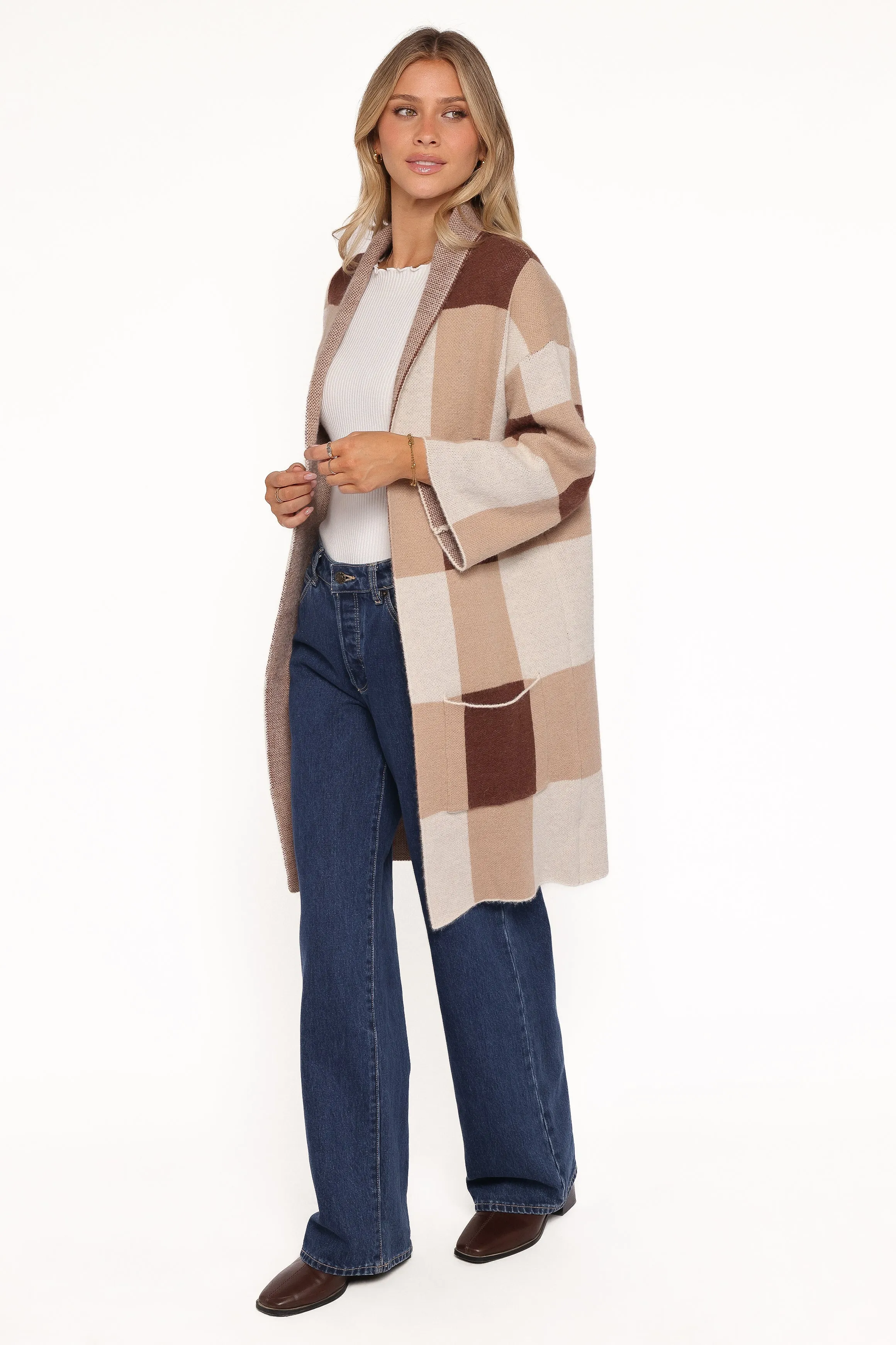Ecoya Long Cardigan - Brown Plaid sold by Petal & Pup product image thumbnail 3