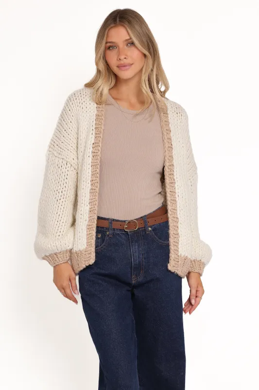 Anige Contrast Trim Cardigan - Cream sold by Petal & Pup