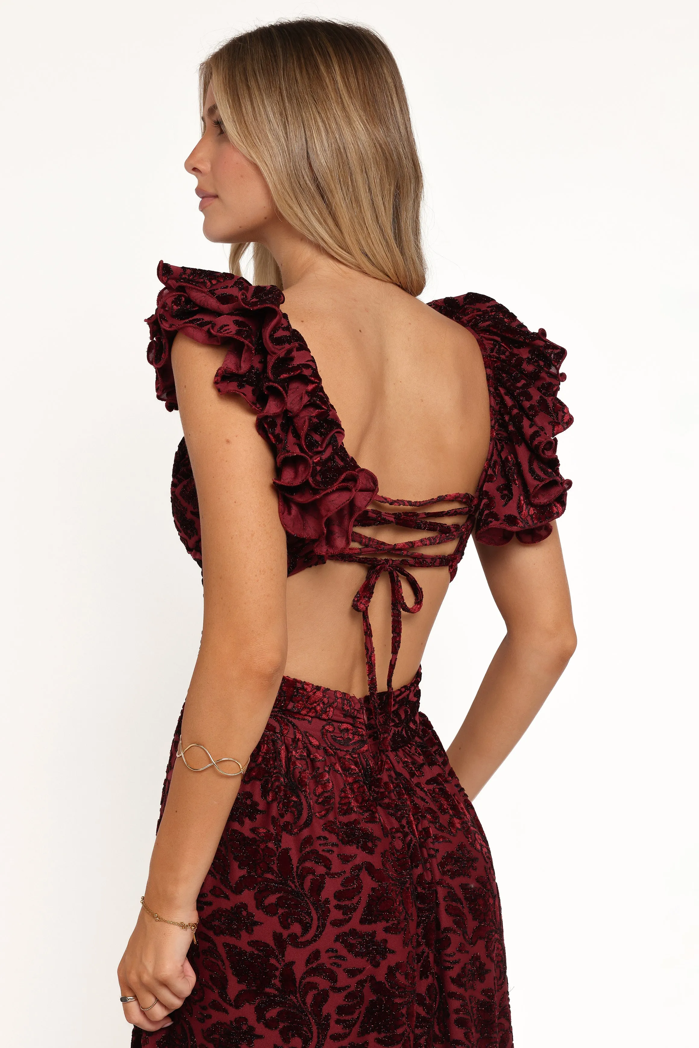 Harmony Maxi Dress - Burgundy Metallic Floral sold by Petal & Pup product image thumbnail 4