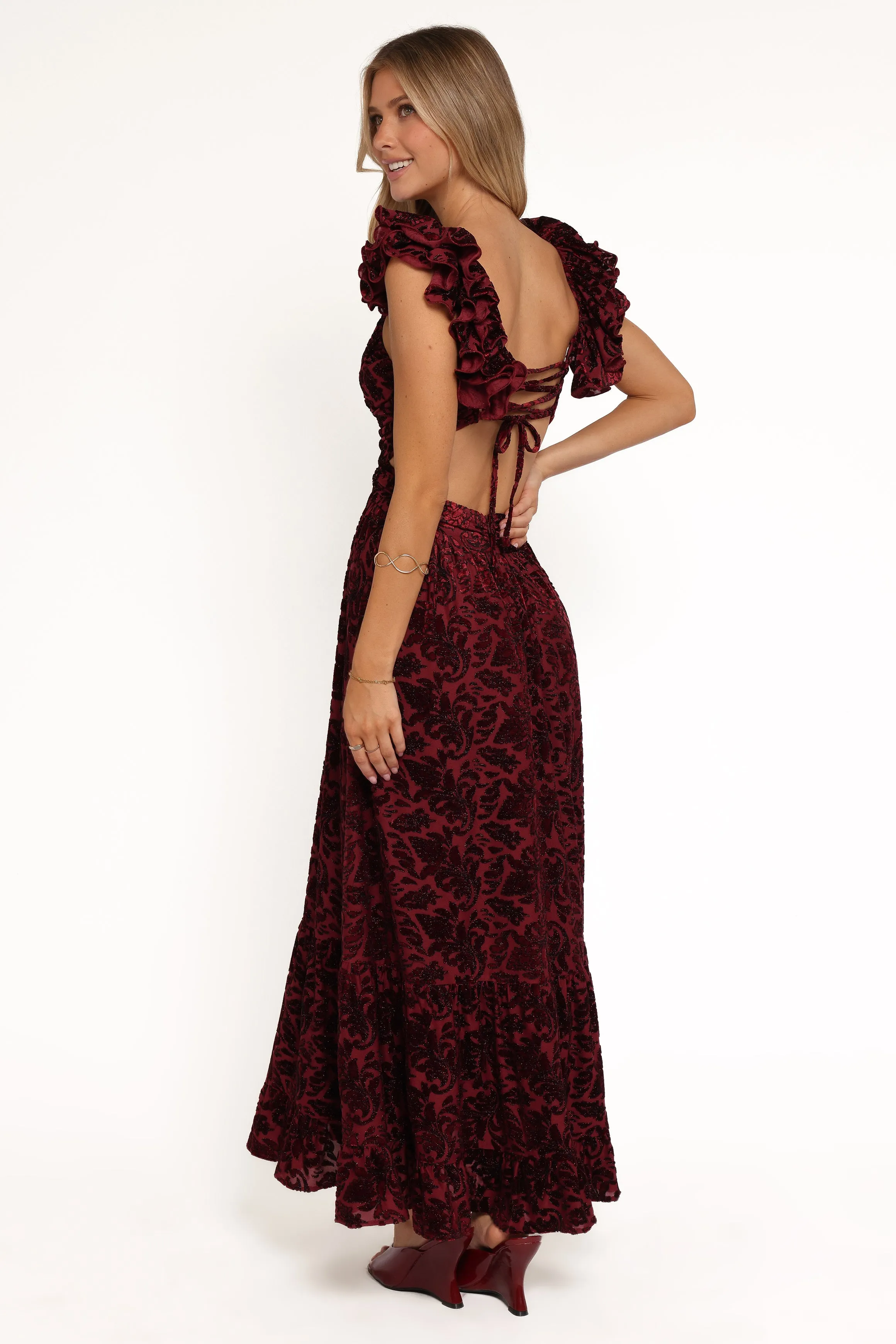 Harmony Maxi Dress - Burgundy Metallic Floral sold by Petal & Pup product image thumbnail 5