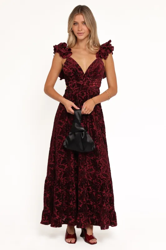 Harmony Maxi Dress - Burgundy Metallic Floral sold by Petal & Pup