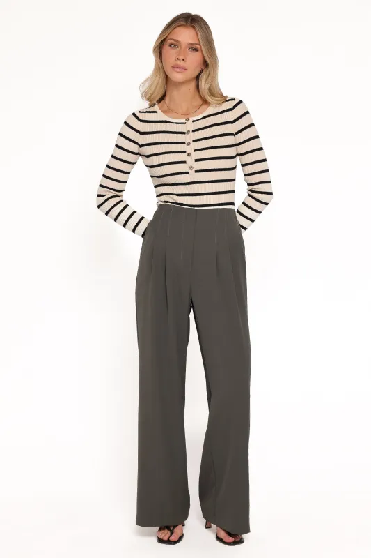 Hayden Pleated Wide Leg Pant - Dark Olive sold by Petal & Pup