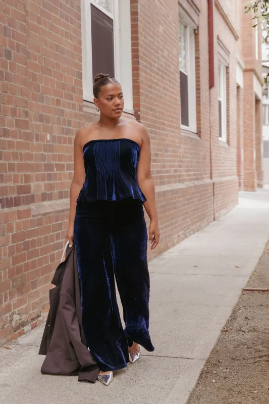 Sutton Strapless Pant Set - Midnight Blue Velvet sold by Petal & Pup