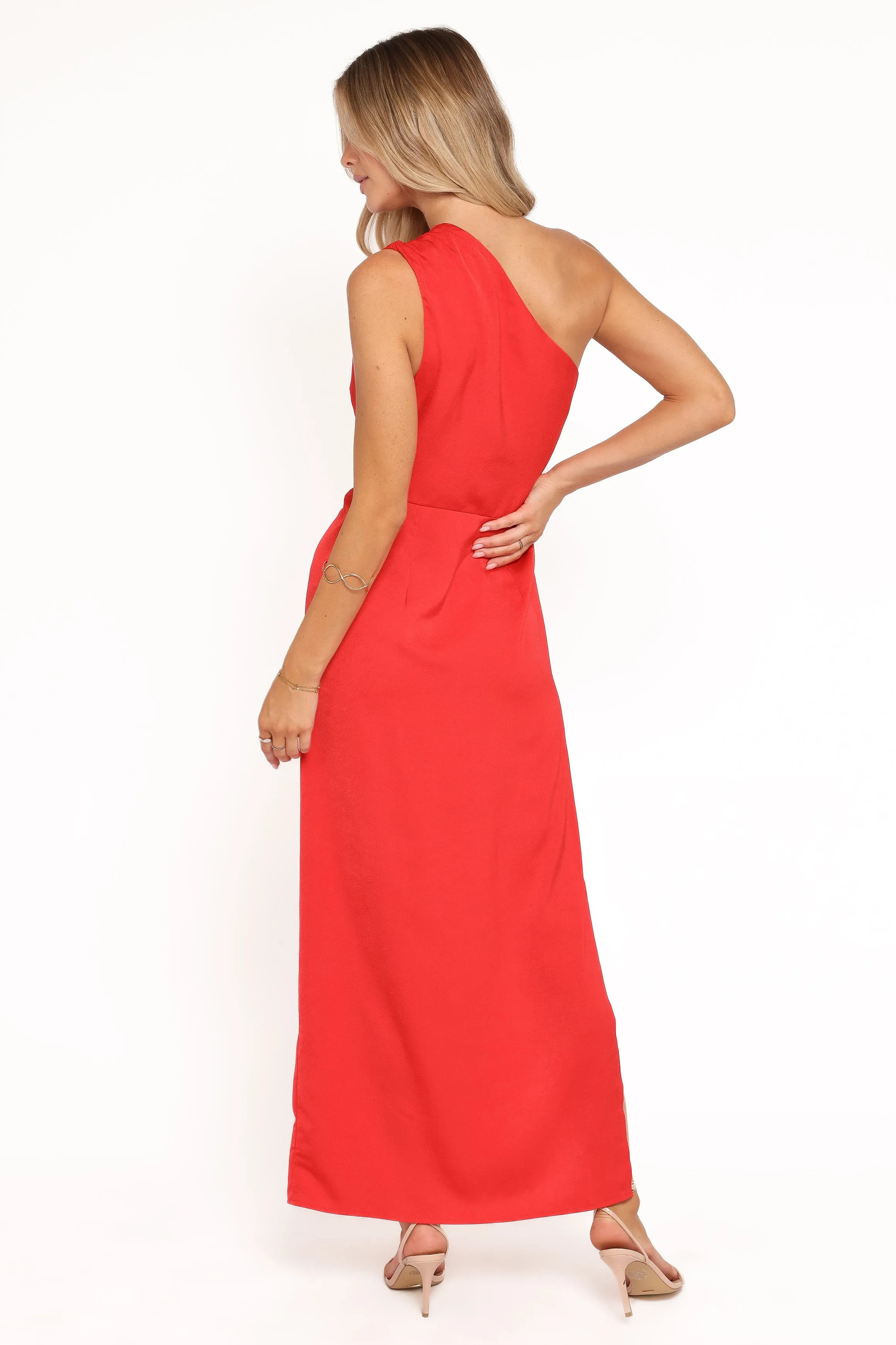 Nadia One Shoulder Maxi Dress - Red Jacquard Satin sold by Petal & Pup product image thumbnail 5
