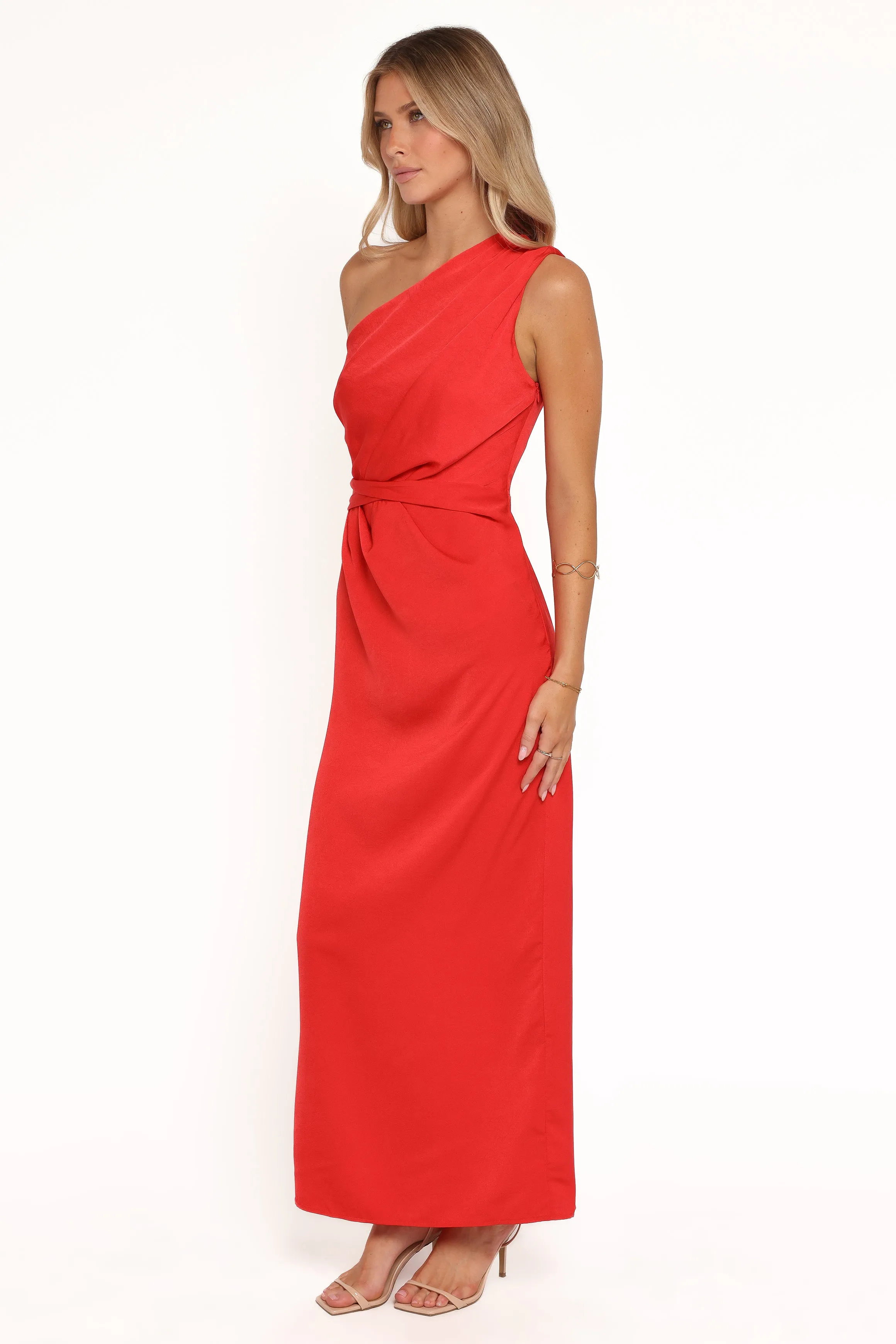 Nadia One Shoulder Maxi Dress - Red Jacquard Satin sold by Petal & Pup product image thumbnail 3