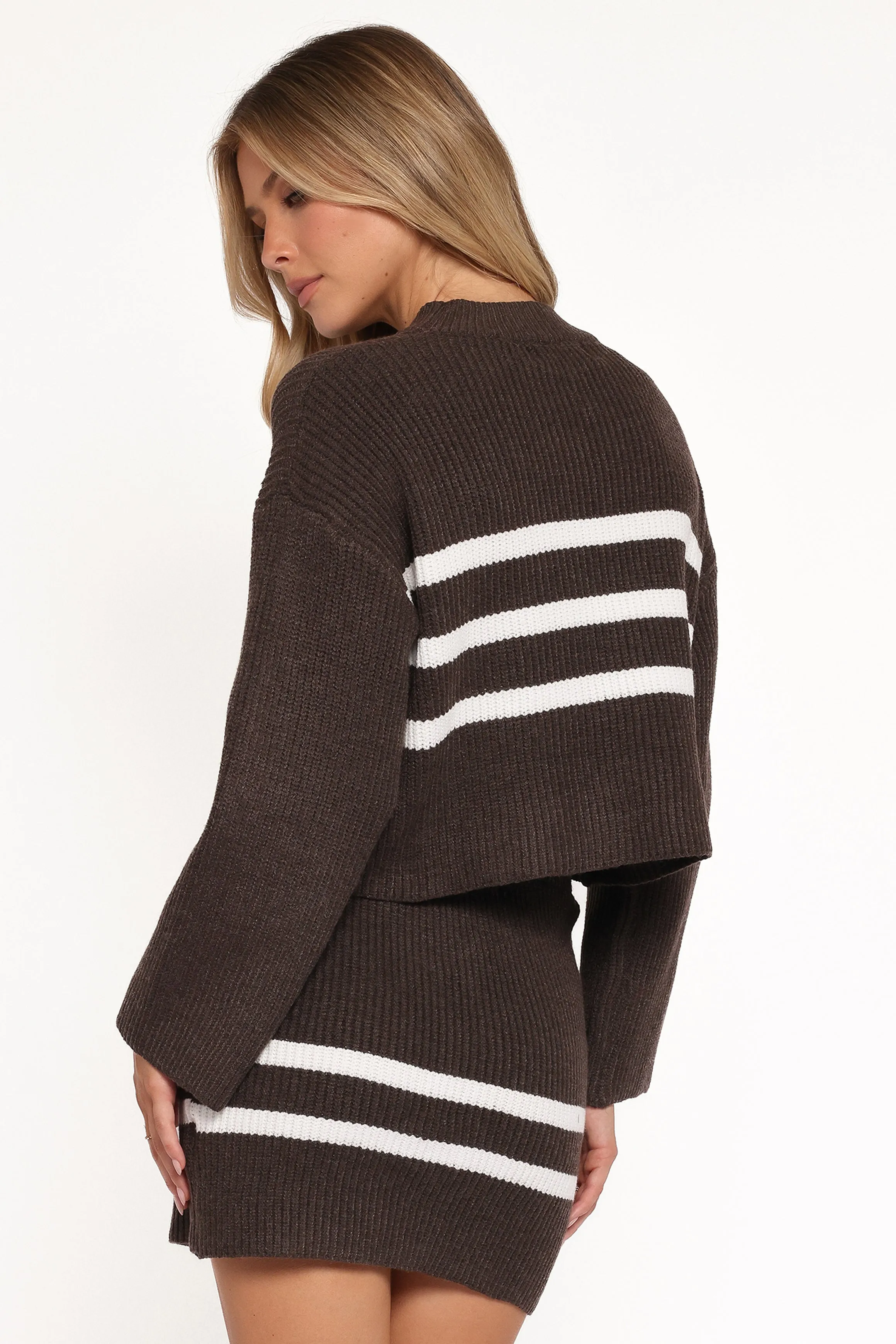 Sara Sweater Set Mini Skirt - Chocolate Cream Stripe sold by Petal & Pup product image thumbnail 4