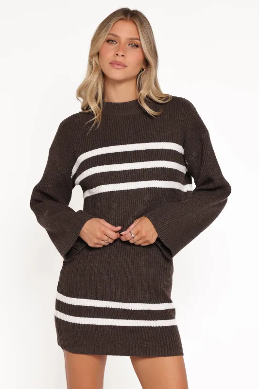 Sara Sweater Set Mini Skirt - Chocolate Cream Stripe sold by Petal & Pup