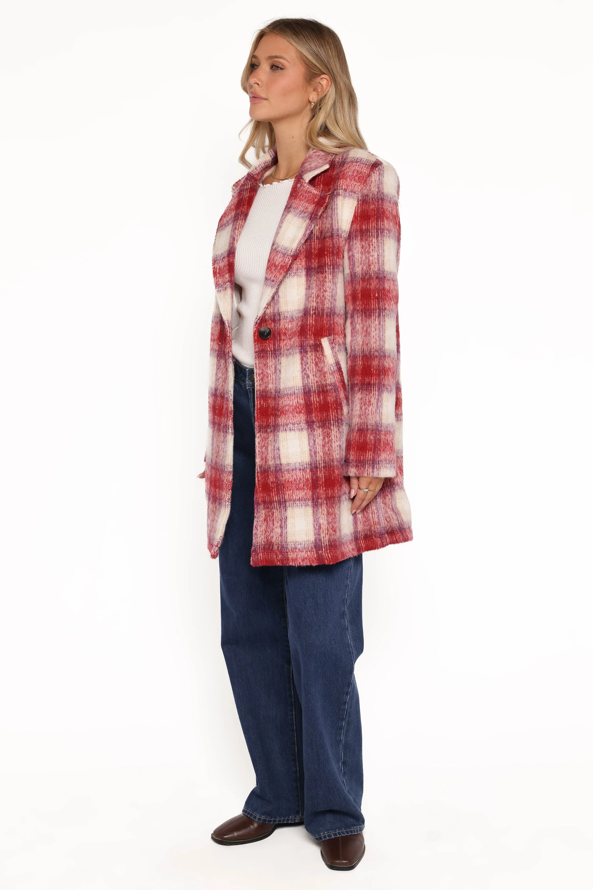 Travistine Long Plaid Coat - Pink sold by Petal & Pup product image thumbnail 3