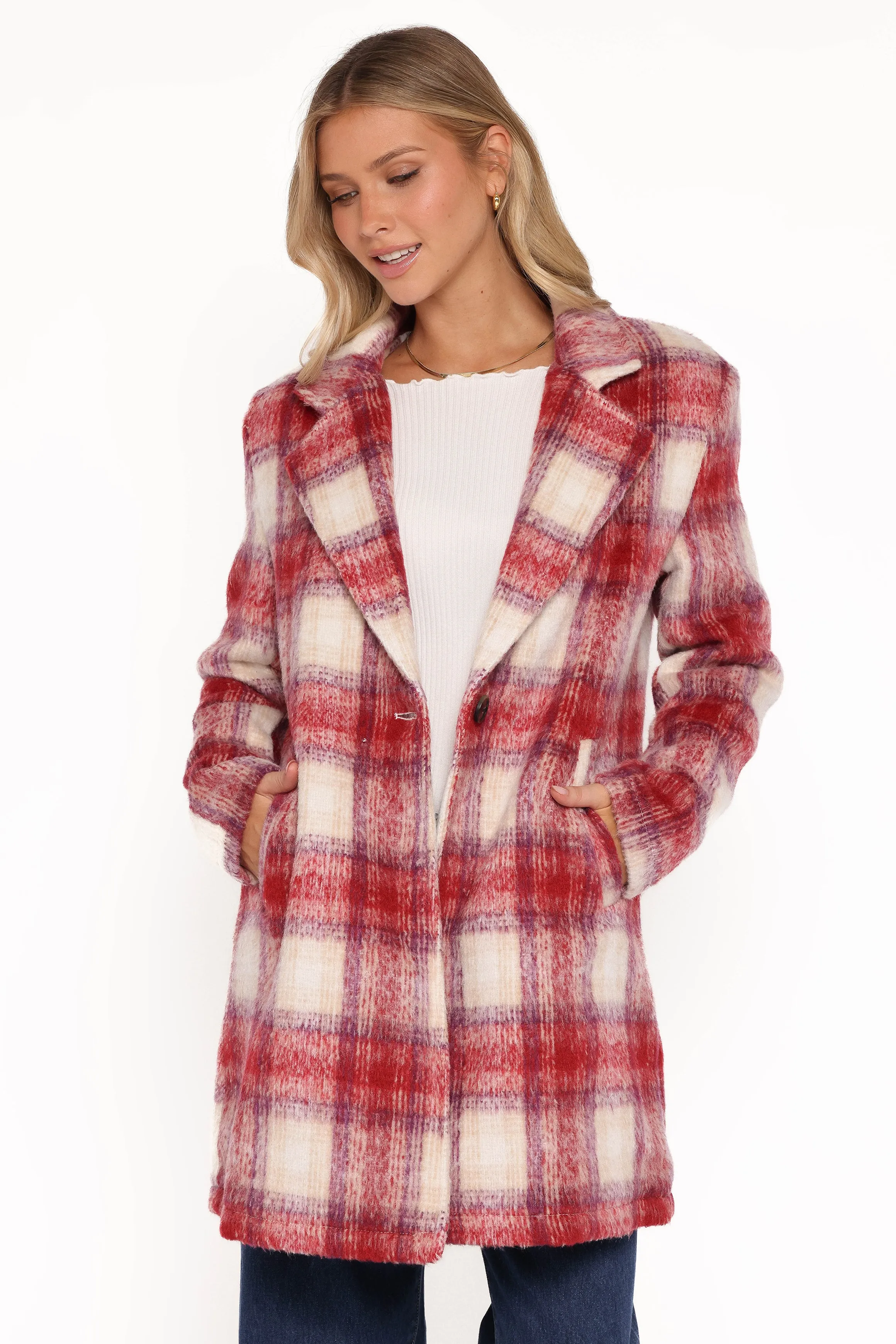 Travistine Long Plaid Coat - Pink sold by Petal & Pup product image thumbnail 2