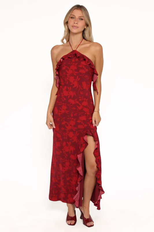 Patricia Maxi Dress - Burgundy/Red Floral sold by Petal & Pup