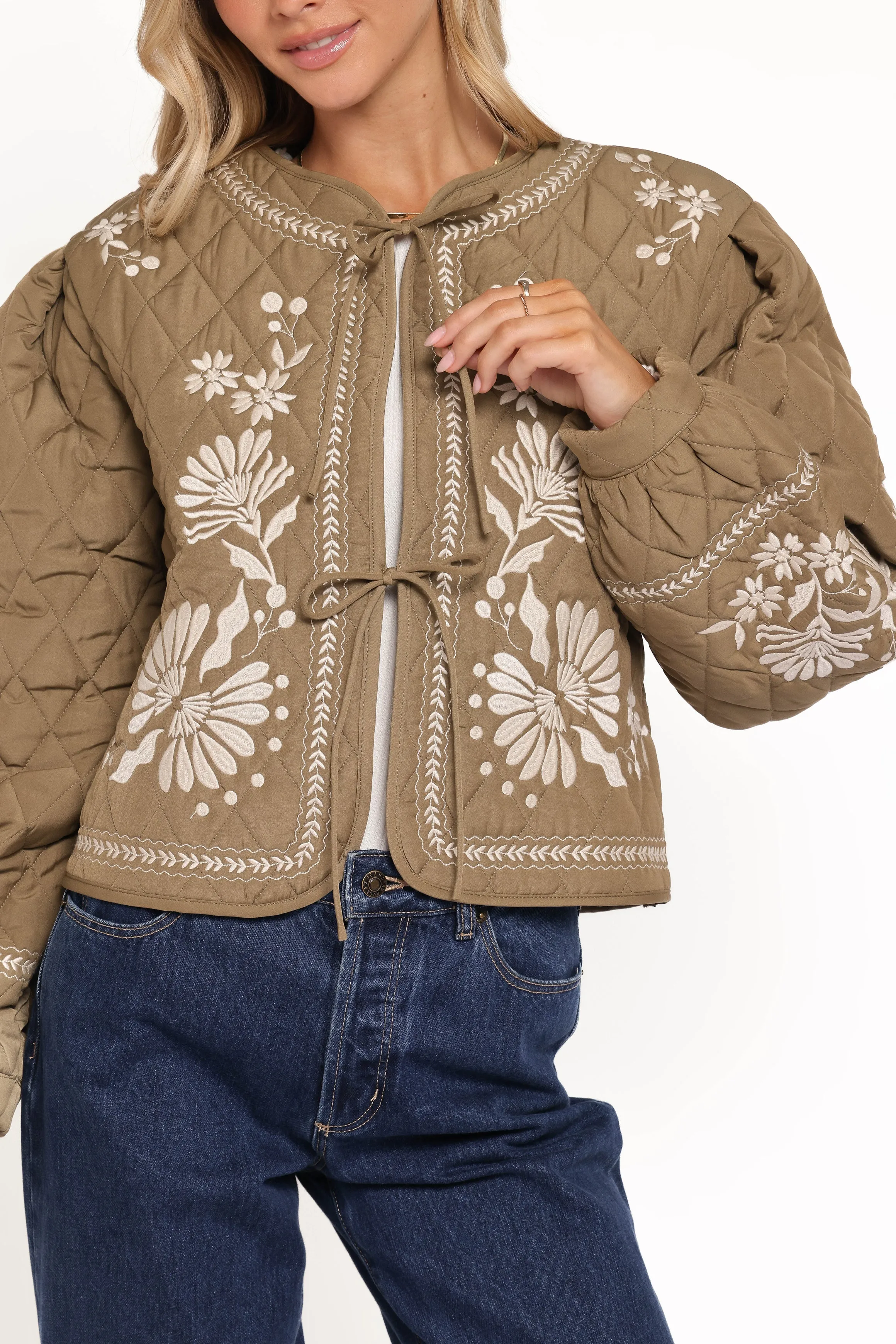 Vako Quilted Embroidered Jacket - Olive sold by Petal & Pup product image thumbnail 2