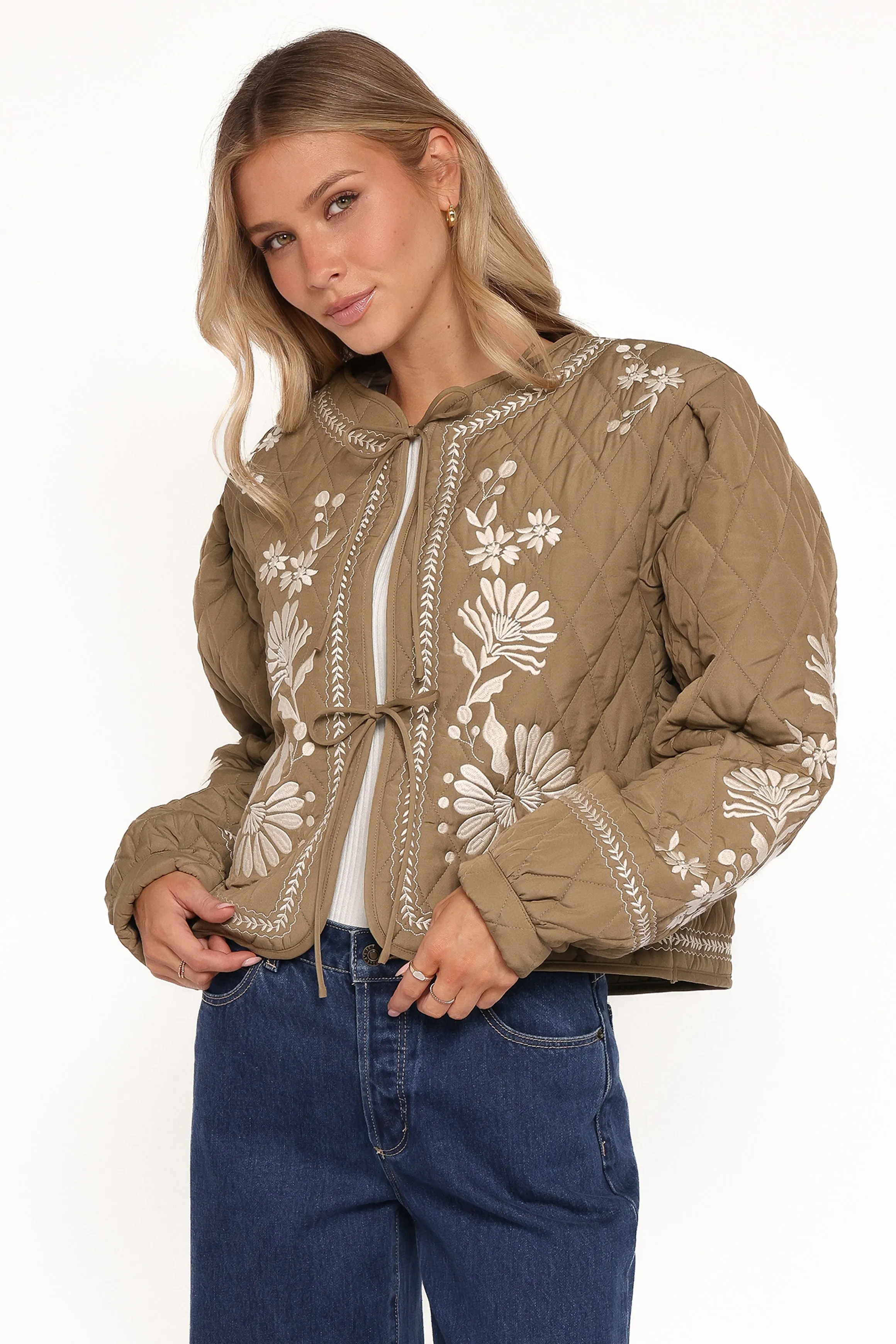 Vako Quilted Embroidered Jacket - Olive sold by Petal & Pup product image thumbnail 3