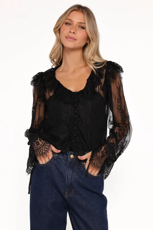 Yeva Lace Button Up Blouse - Black sold by Petal & Pup